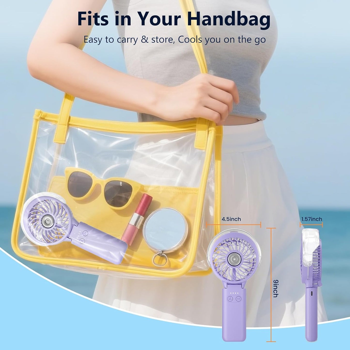 HandFan 5200mAh Upgraded Portable Misting Fan, Rechargeable Handheld Mister Fan, Spray Water Mist Fans, Mini Cooling AC Ice Fans for Beach Travel Concerts, Gifts for Women(Light Purple)