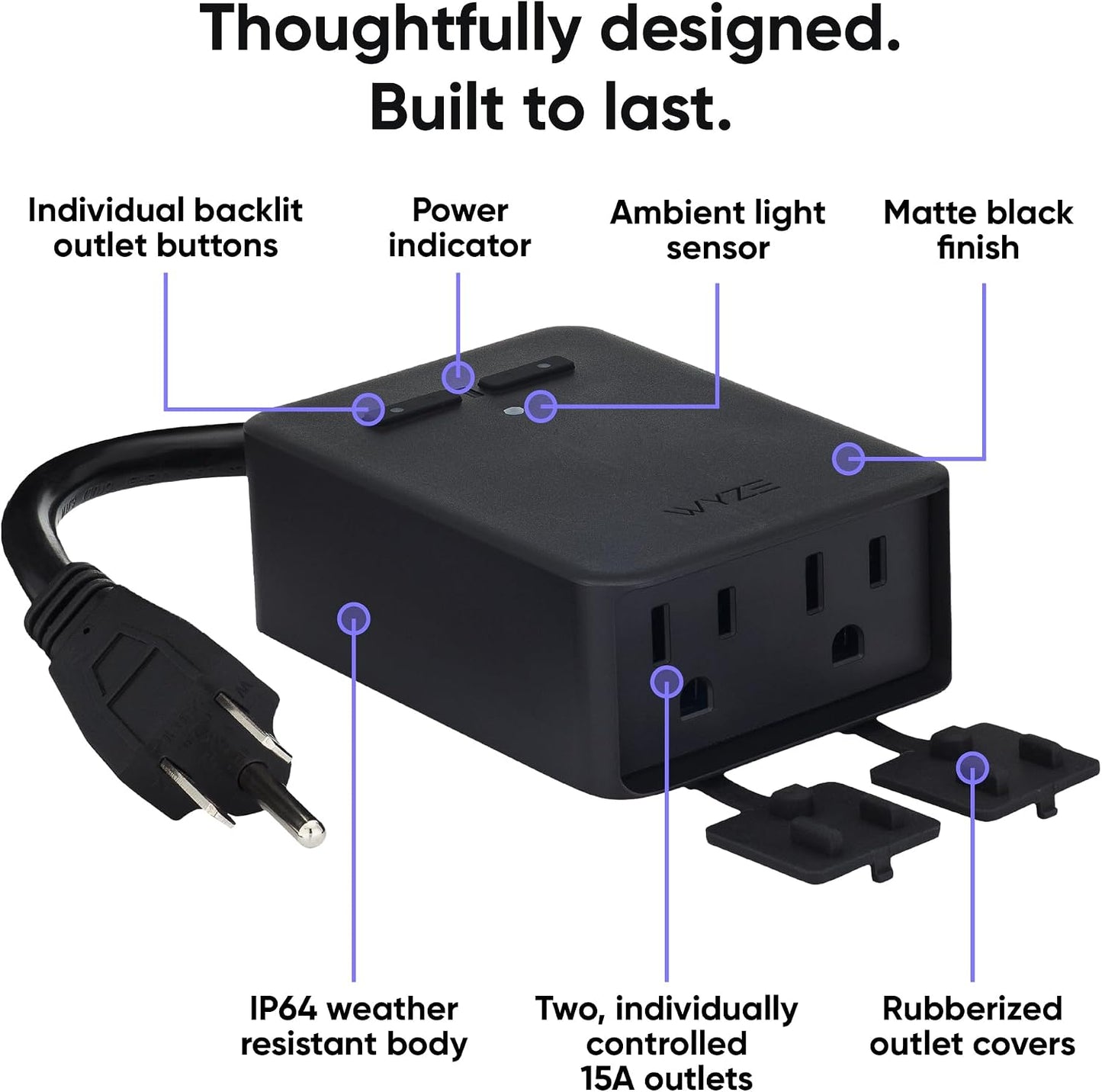 Wyze Plug Outdoor, Dual Outlets Energy Monitoring, IP64, 2.4GHz WiFi Smart Plug, Works with Alexa, Google Assistant, IFTTT, No Hub Required, Black