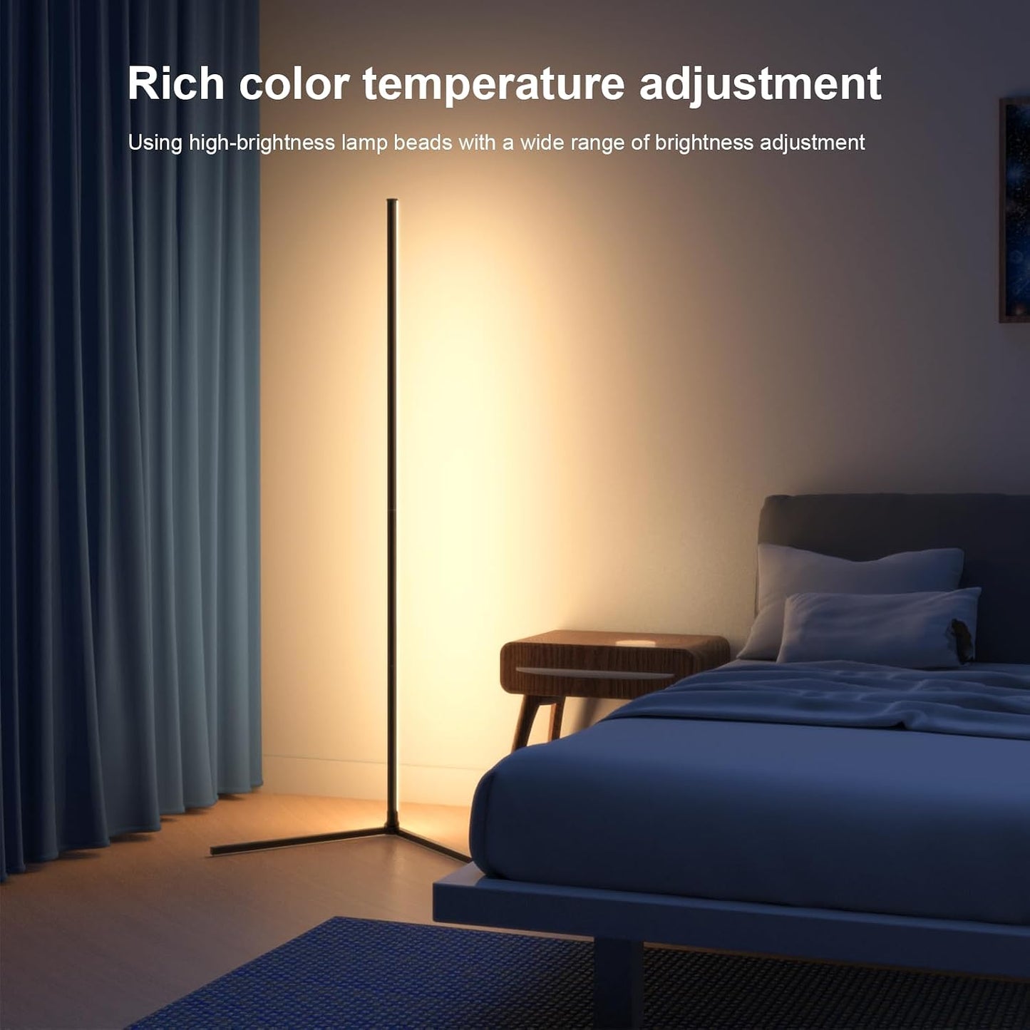 Corner Floor Lamp, 60”Smart RGB LED Ambient Floor Lamp with App and Remote Control,16 Million Colors, Music Sync, Timer, Color Changing Mood Lighting for Living Room and Bedroom