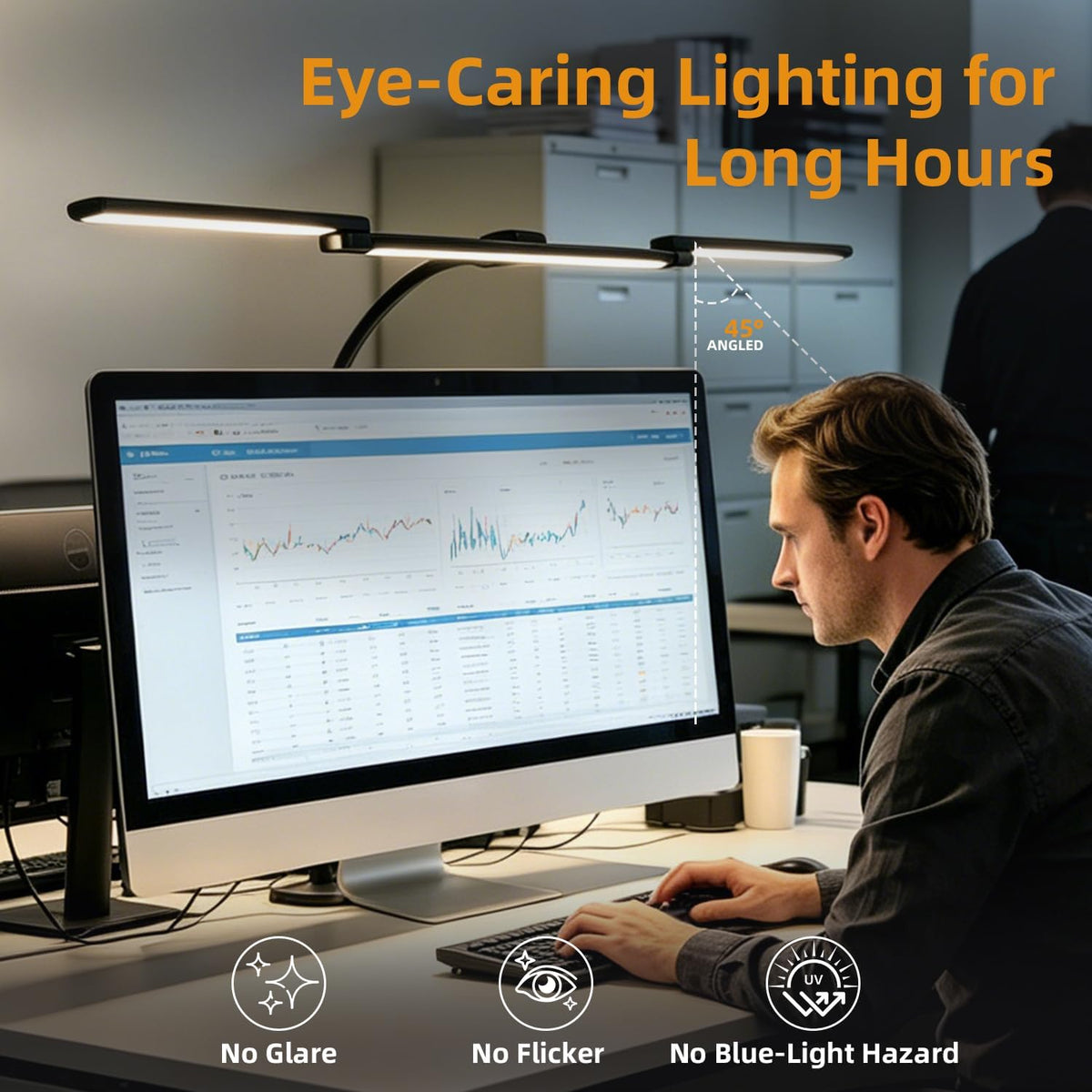 LED Desk Lamp with Clamp for Home Office, Wide Light for Dual Monitors