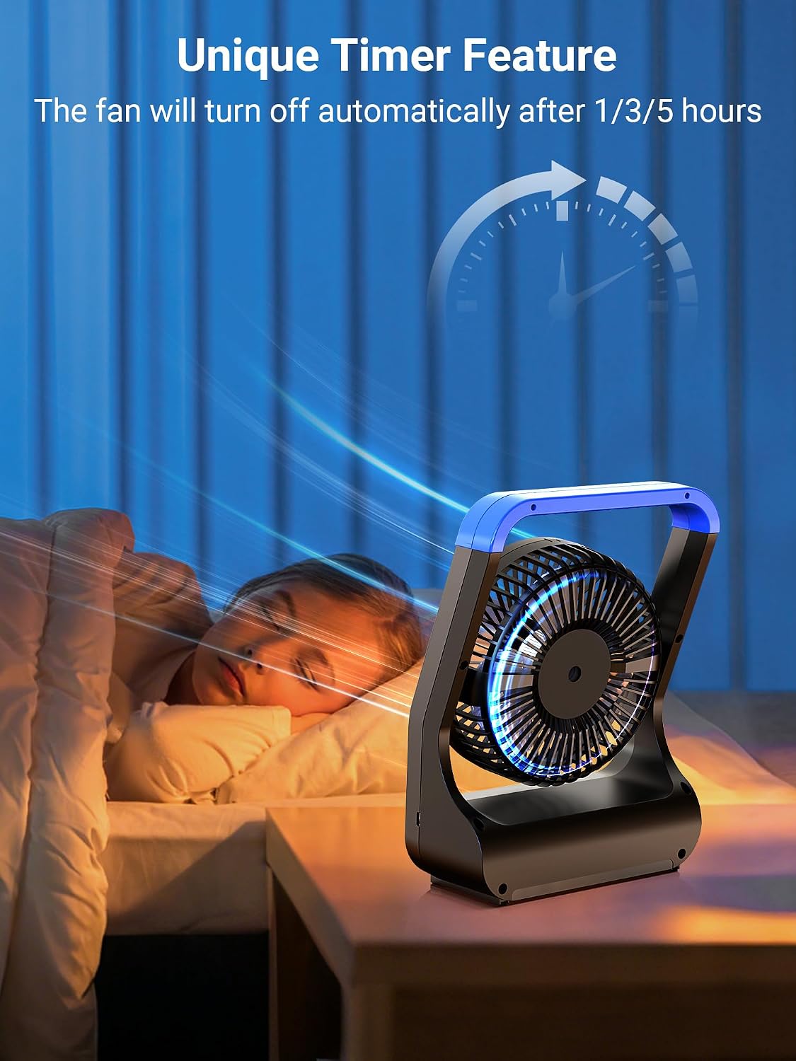 Gazeled Battery Operated Fan, Camping Fan Battery Powered, Super Long Lasting, 5'' Portable D-Cell Battery Powered Desk Fan with Timer, 3 Speeds, Quiet, 180° Rotation, for Office,Bedroom,Outdoor, F24