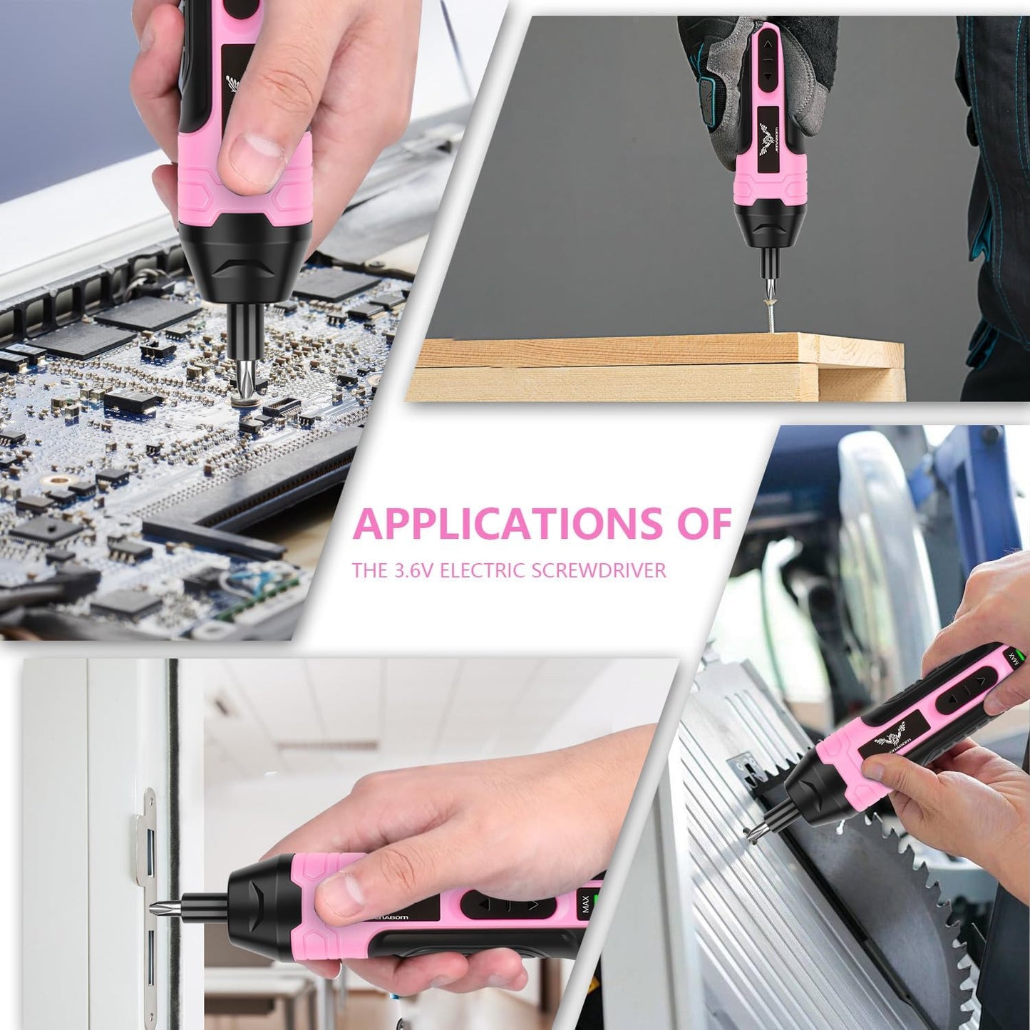 3.6V Electric Screwdriver Rechargeable, Cordless Screwdriver | Type-C Charging, 105 Pcs & Storage Box – Home DIY, Assembly, Furniture Installation, Repairs, Pink