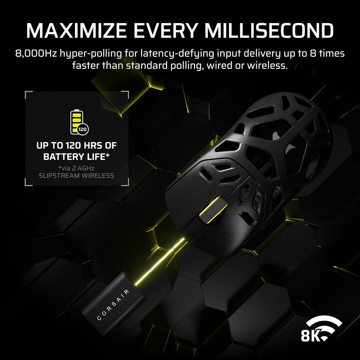 Corsair Sabre v2 PRO Wireless MG FPS Gaming Mouse – 33,000 DPI Marksman S Sensor, 8,000Hz Hyper-Polling, Durable Magnesium, Lightweight, Up to 120hr Battery – Black