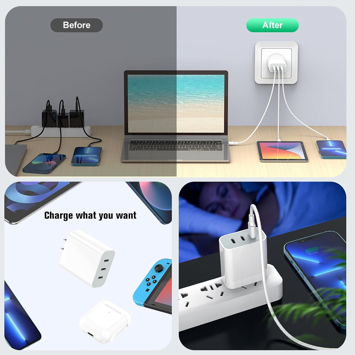 USB C Charger Block, Amoner 35W 3-Port USB C Block Fast Wall Charger