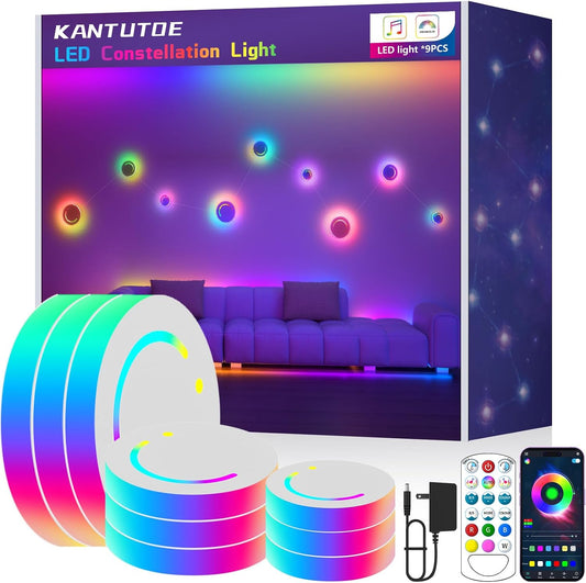 KANTUTOE Smart LED Wall Lights, 9-Piece RGB LED Light with App & Remote Control, TV Backlights, Music Sync, Color-Changing, Ambient Lighting for Gaming, Bedroom, Living Room and Home Decor