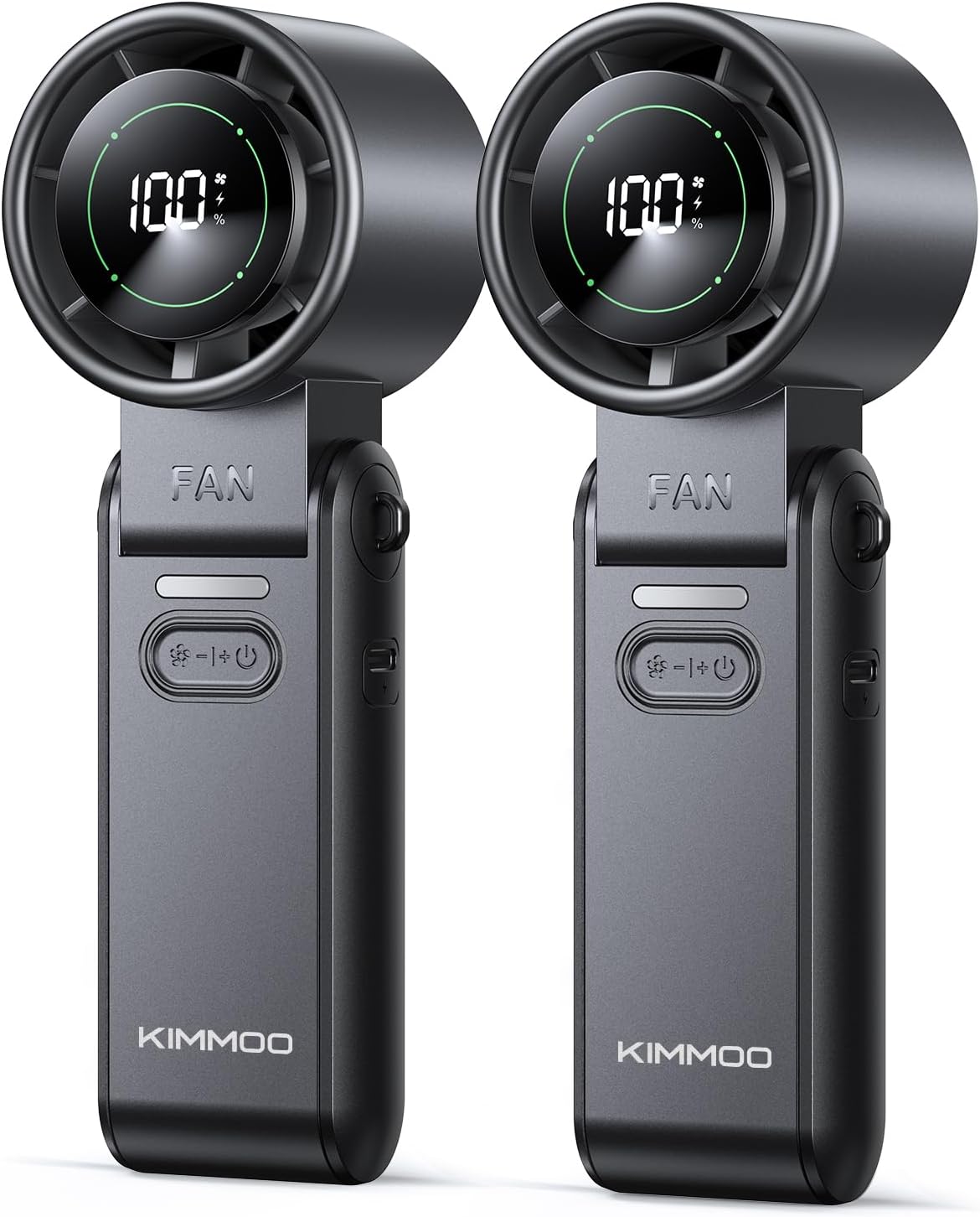 KIMMOO 2 Pack Black Portable Handheld Turbo Fan-100 Speeds, Powerful 20000 RPM, 12Hrs Cooling, USB Rechargeable Mini Hand Held Personal Fan for Travel Makeup Outdoor Indoor