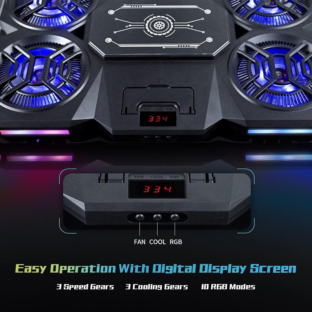 Laptop Cooling Pad with Thermoelectric Cooler and 4 Fans, Powerful Laptop Cooler, Independent Control, Multi-Gear Adjustment, RGB, 14-21 Inch Laptop Stand (14"/15.6"/17"/21")
