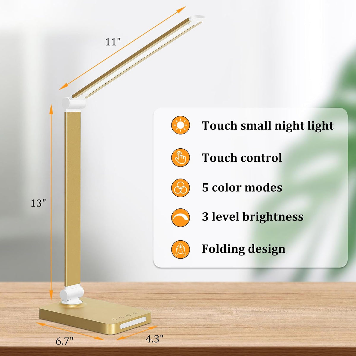 LED Desk Lamp with USB Ports,Touch Desk Lamps for Home Office with 5 Modes
