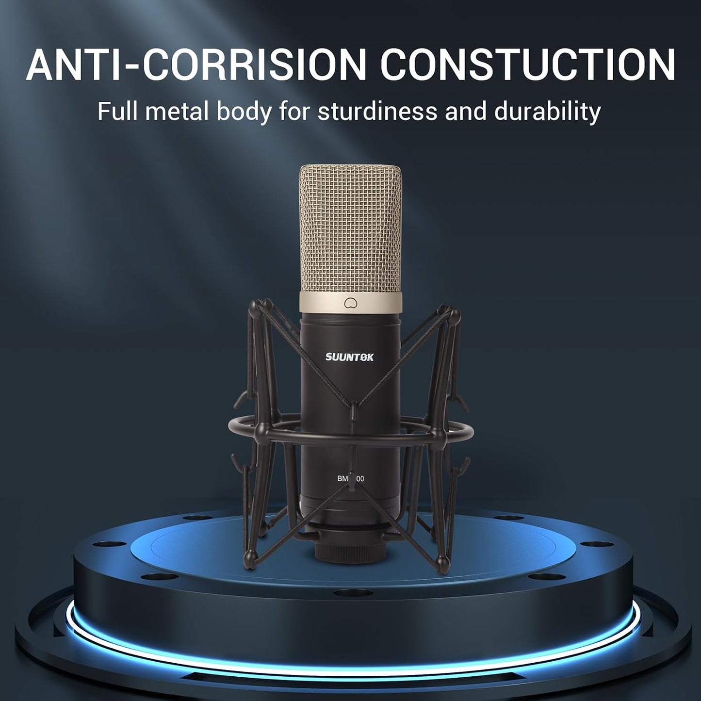 Condenser Microphone XLR, Large Diaphgram Professional Recording Cardioid Microphone Kit w/Shock Mount, for Studio, Live Streaming, Podcasting, Voice-Over, You-Tube (Black)