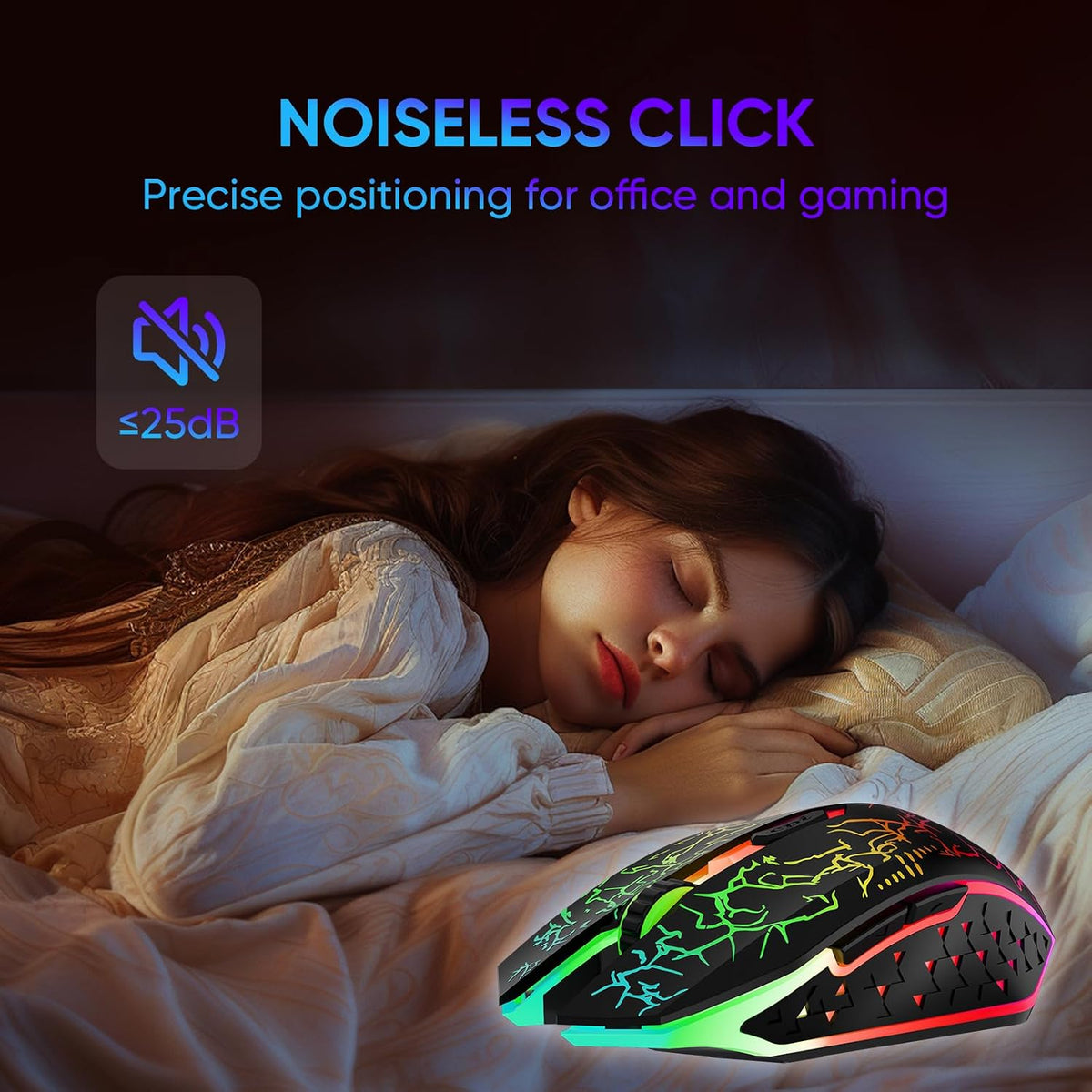 MELOGAGA Wireless Bluetooth Gaming Mouse, RGB Rechargeable, Silent, Black | Dual-Mode Bluetooth & 2.4G, Rechargeable Battery, RGB Lighting, Silent Click, 3 DPI Levels for PC Laptop Desktop Mac