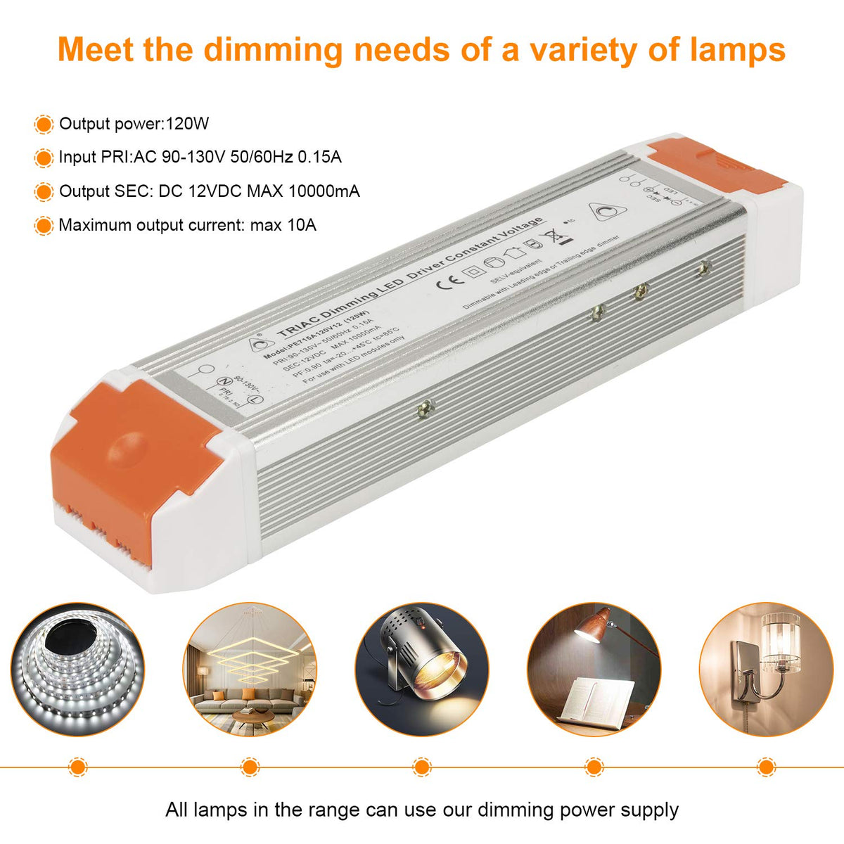 LEDMO LED Dimmable Driver 120W 12V DC Quiet Operation Universal Regulated