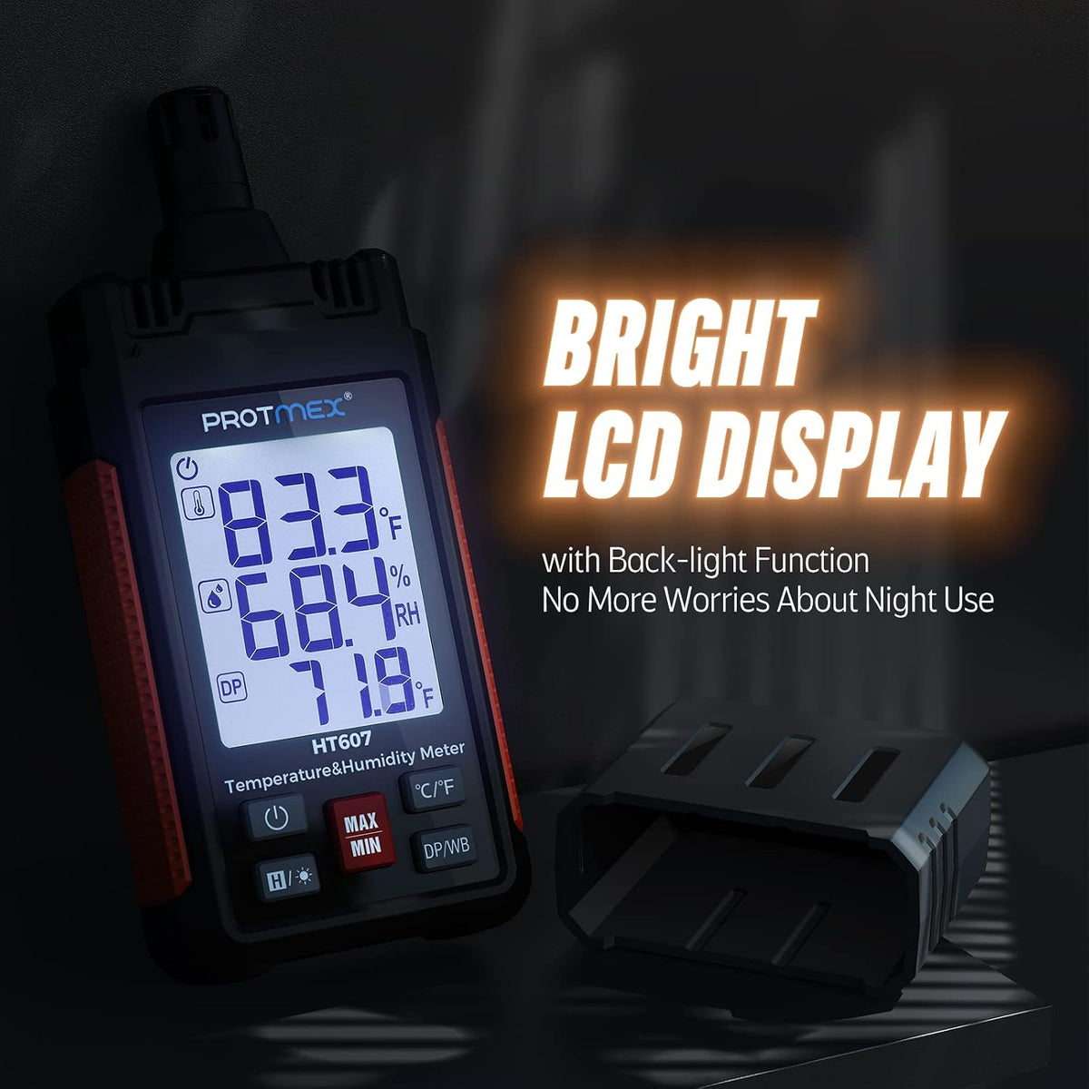 HT607 Temperature Humidity Meter - Large LCD Backlight with Cover Protector