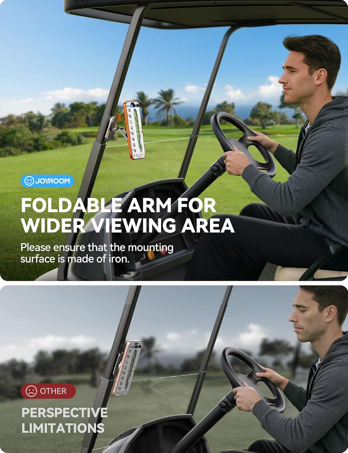 Magnetic Golf Cart Phone Holder, [Tri-Fold+All Alloy] Golf Cart Accessories | 2026 Unique Golf Gifts for Men Golfers Him Father, Compatible with MagSafe iPhone 17-12 for Club Car, EZGO, Yamaha