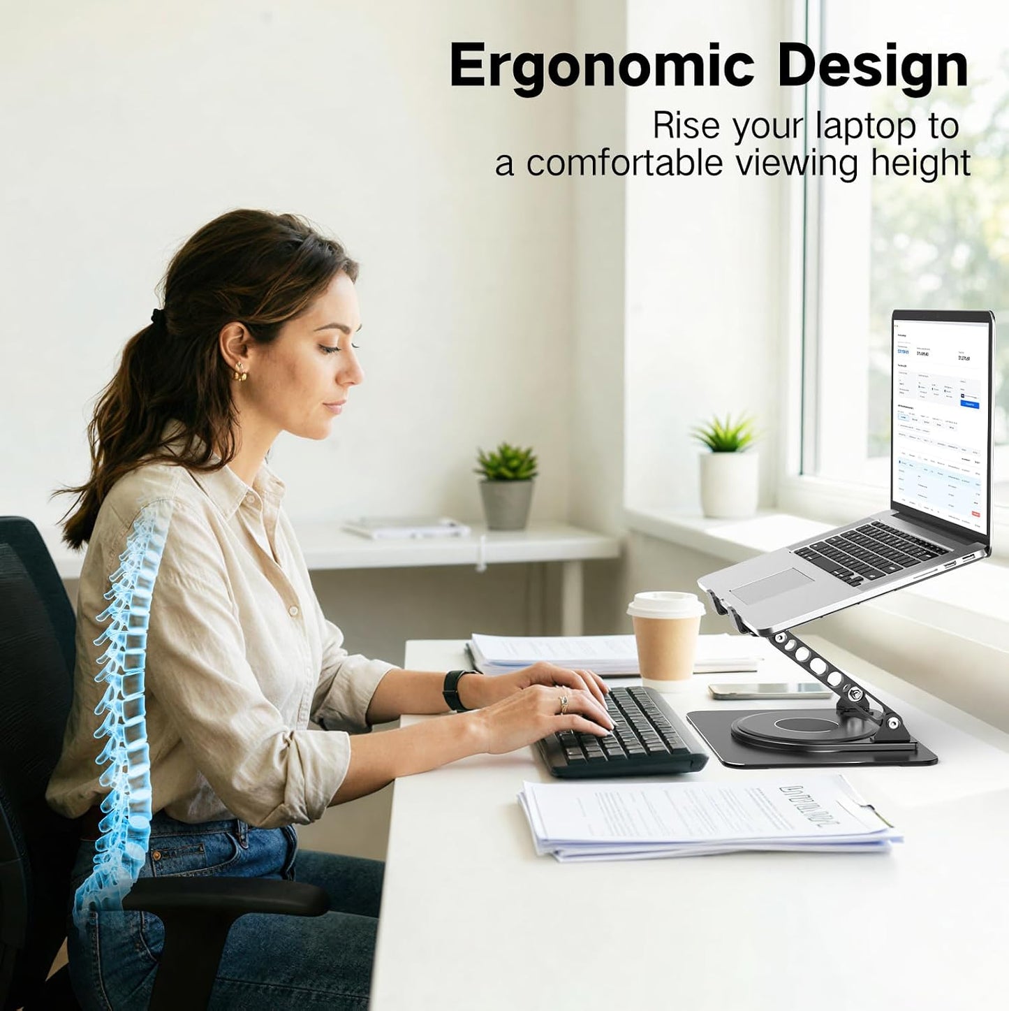 Adjustable Laptop Stand for Desk with 360 Rotating Base | Metal Foldable Laptop Riser Holder, Portable Desktop Book Stands, Ventilated Cooling Notebook Stand for 10-15.6” Laptops