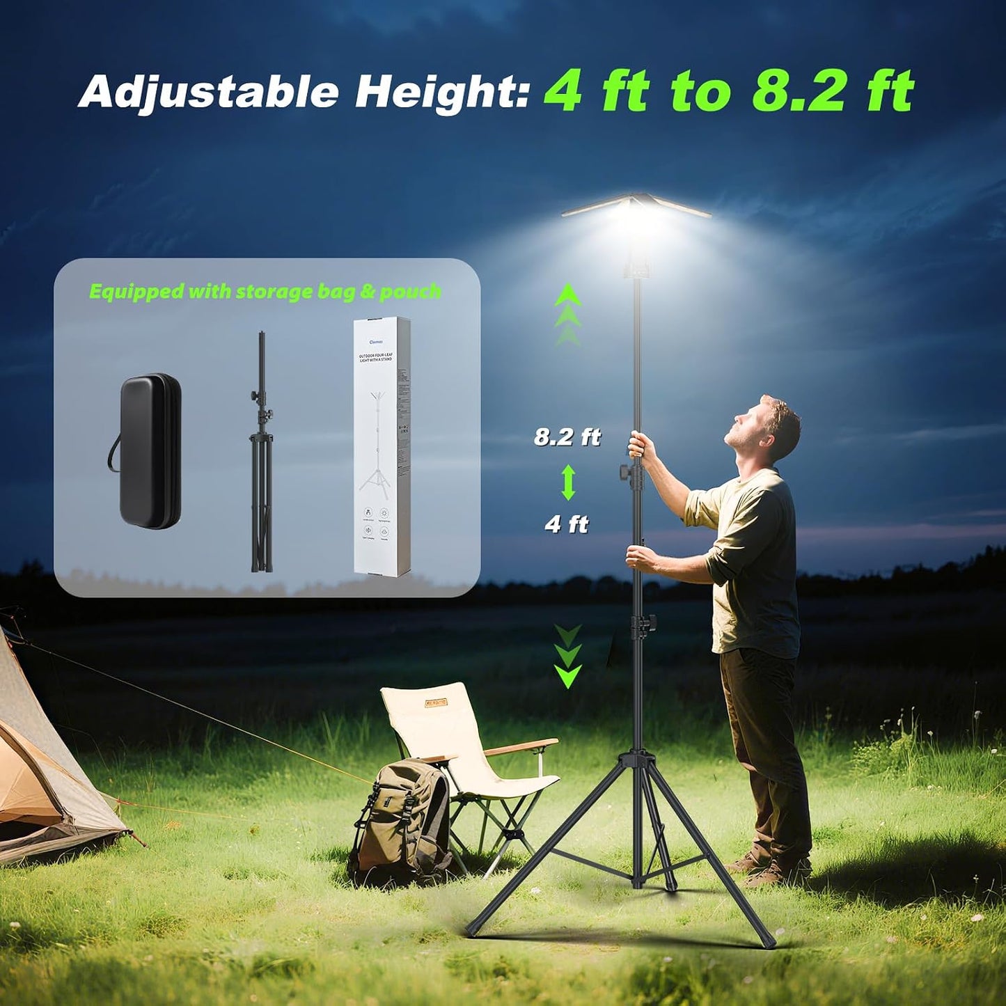 Clemas Camping Lights with Remote & Stand 8.2 Ft,14000 mAh Rechargeable Camping Lantern Tent Light, 6000 Lumen Magnetic Work Light,Portable Outdoor Light for Hiking,Camping,Emergency,Power Outages