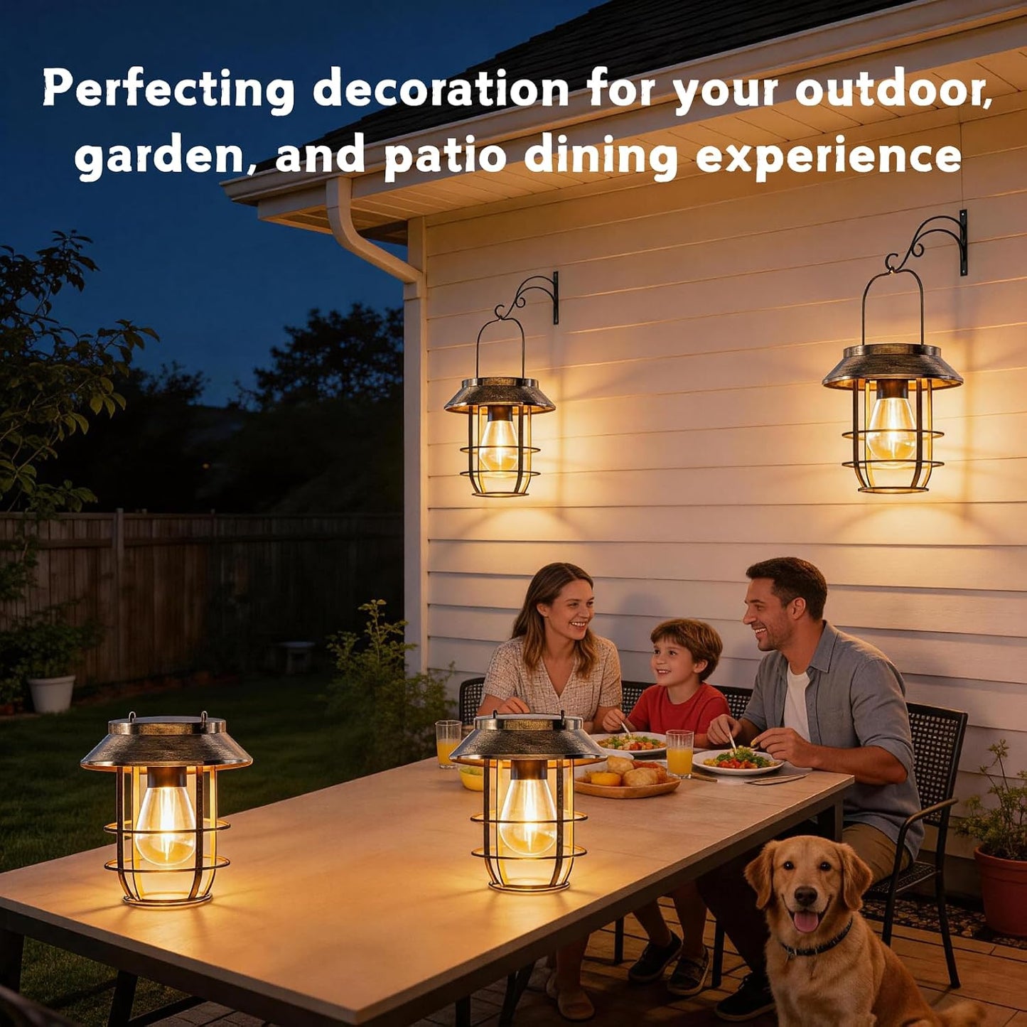 Ahaorigin 2 Pack Solar Lanterns Outdoor Waterproof, High Brightness Hanging Solar Lights for Outside with Wall Hooks, Retro Metal Outdoor Lanterns Auto On/Off for Garden, Porch, Patio, Yard Decor