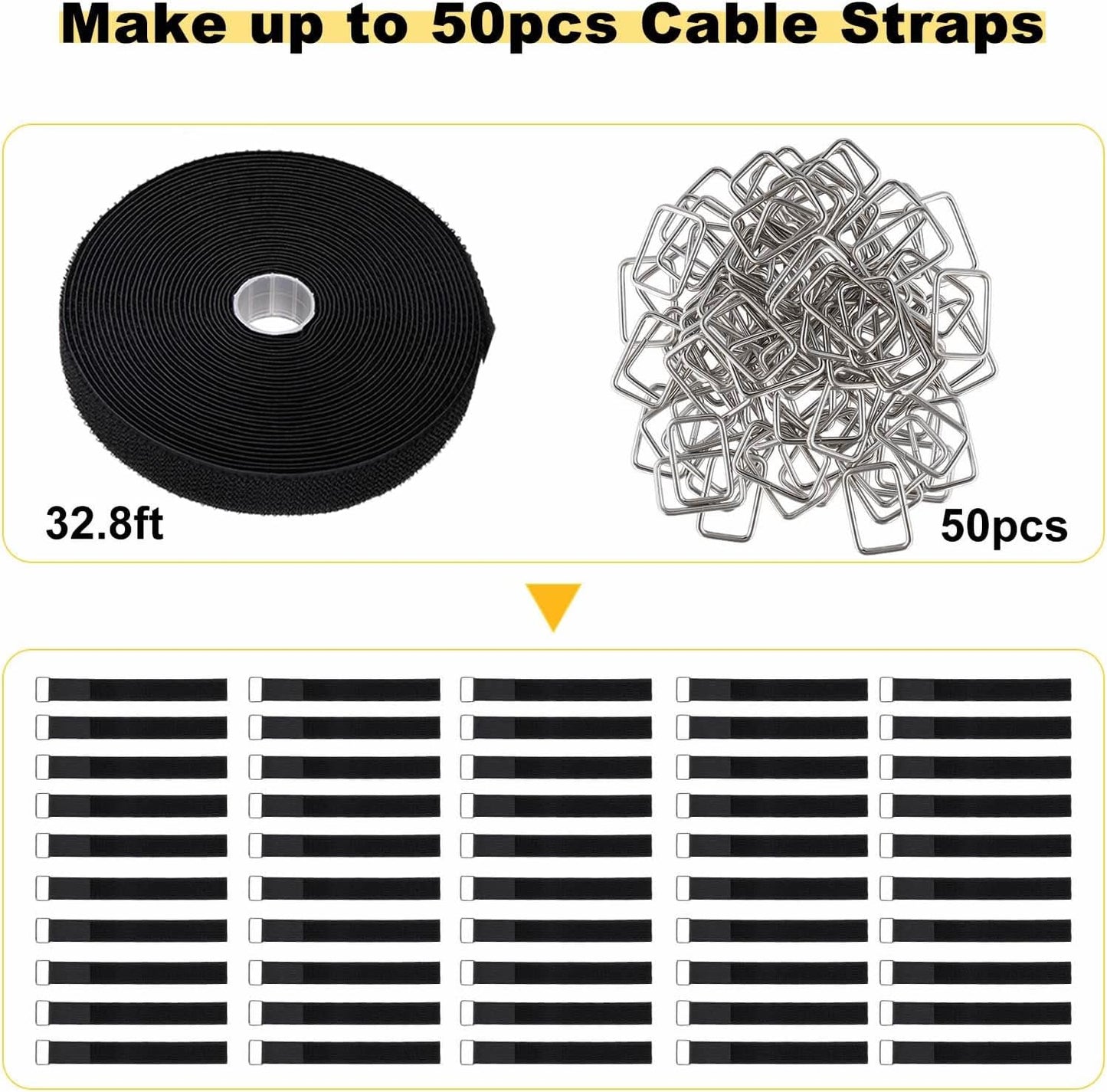 YMCRLUX 1"x32ft Hook and Loop Straps with 50 Metal Buckles, Adjustable Fastening Cable Straps, Cut-to-Length Cinch Strap, Reusable Nylon Securing Cord Ties for Organizer or Storage, 1 inch Wide, Black