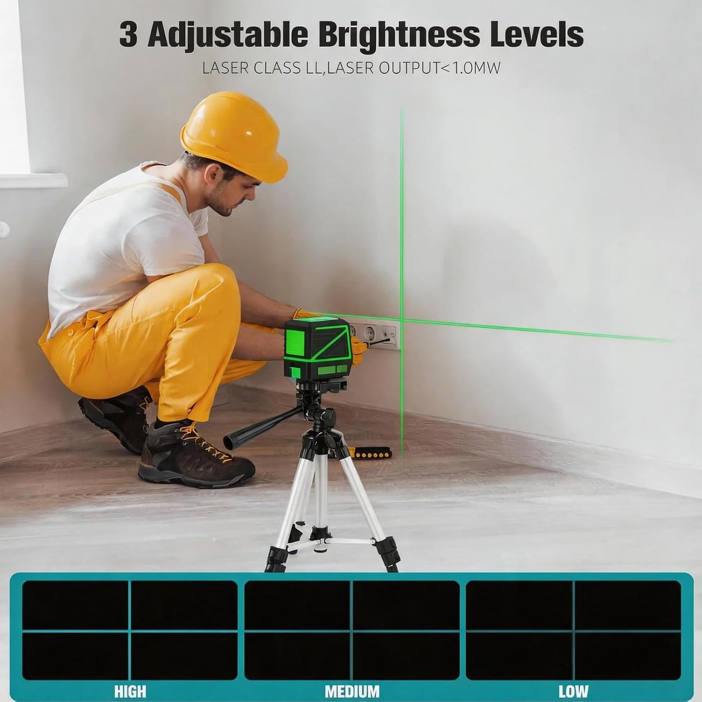 Laser Level with Tripod, 100Ft Green Cross Line Rotary Laser Tool | Rotatable 360 Degree, Manual Self leveling and Pulse Mode,IP54 Waterproof & Battery for Indoor/Outdoor Use