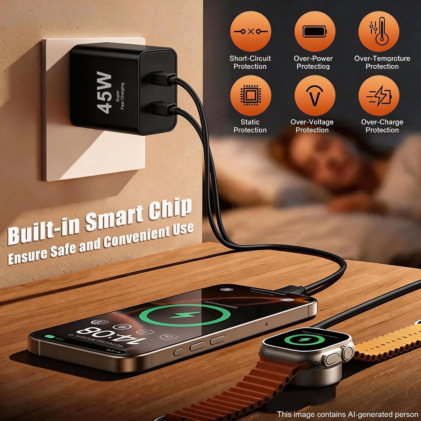 45W Dual Type C Charger Fast Charging for Samsung,PD 3.0 GaN Super Fast Android Phone Charger Block with Long USB C Cable 10FT/6FT for Galaxy S25/S25 Ultra/S25+/S24+/S23/S22/for iPhone 17/16/15 Series