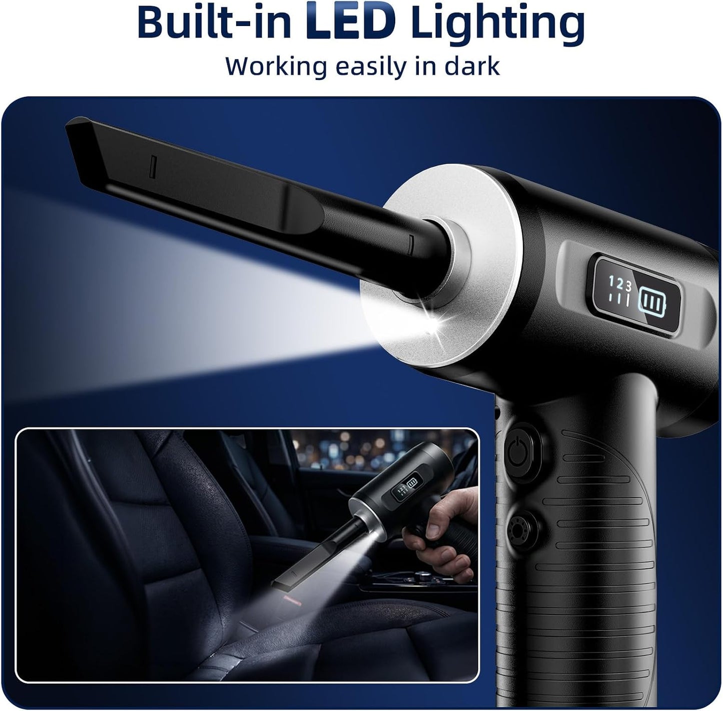 Compressed Air Duster, 100000RPM Super Power Electric Air Duster with LED Light, 3-Gear Adjustable Rechargeable Cordless Air Blower for Keyboard Car House Electric Devices Cleaning Outdoor
