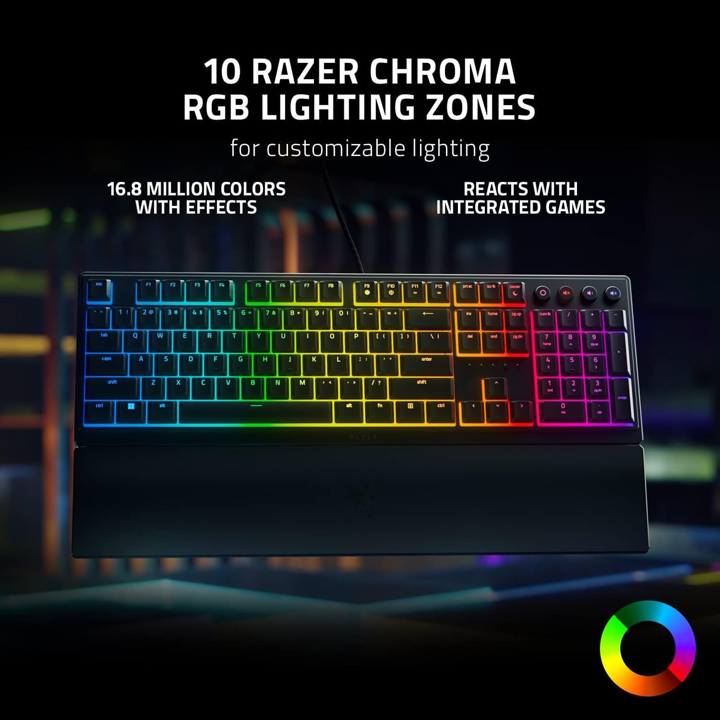 Razer Ornata V3 Gaming Keyboard, Low-Profile Keys, Black | Mecha-Membrane Switches, UV-Coated Keycaps, Backlit Media Keys, 10-Zone RGB Lighting, Snap Tap, Magnetic Wrist Wrest