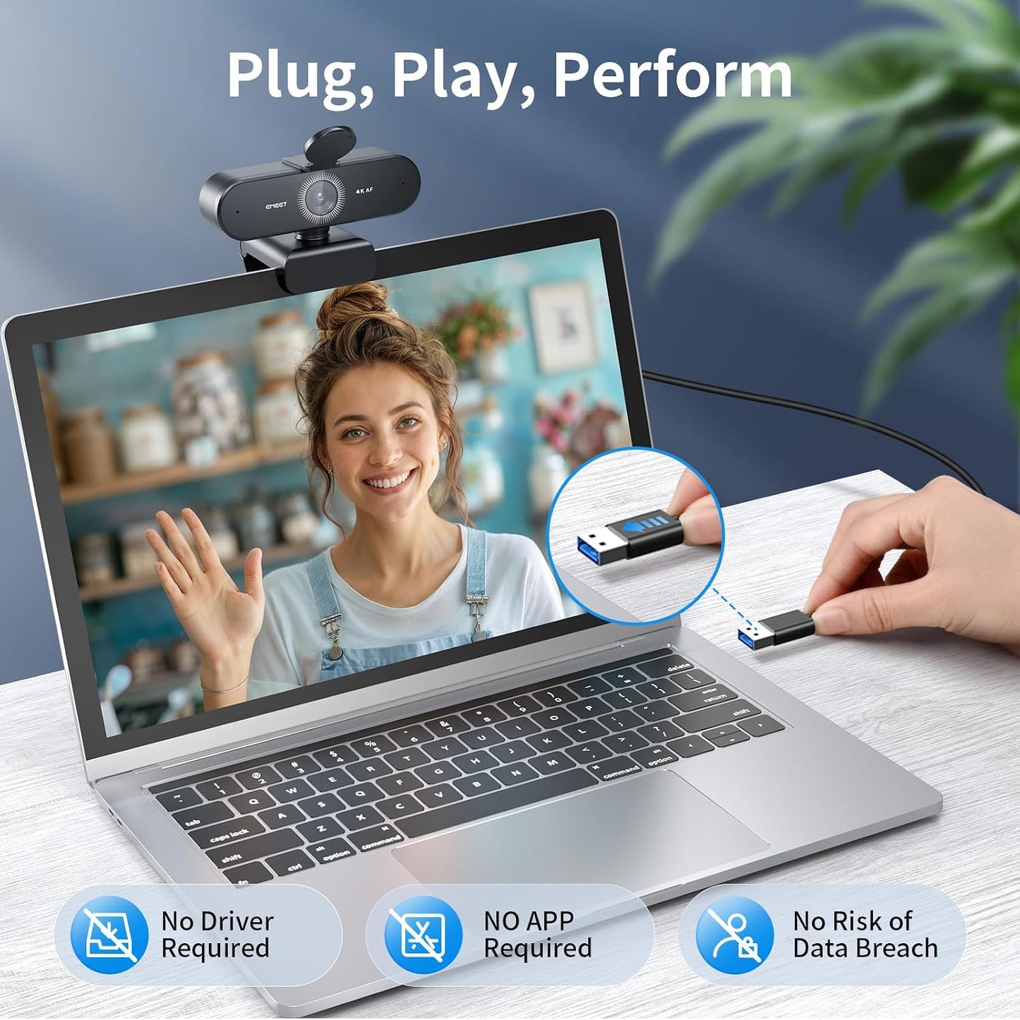EMEET NOVA 4K Webcam for PC, Ultra 4K HD, PDAF Autofocus, Dual Omni Mics | 73° FOV, Auto Light Correction, USB-A, Privacy Cover, Ideal for High-End Business Meetings&Live Streaming