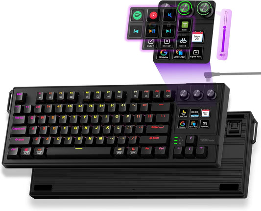 K1 Pro Macro Keyboard, Wired Only Full-Key Programmable On-Board Keypad, Custom Gaming Streaming Mechanical Keyboards with Screen & Knob, Gasket, RGB Backlit, Hot Swappable Shortcut Pad