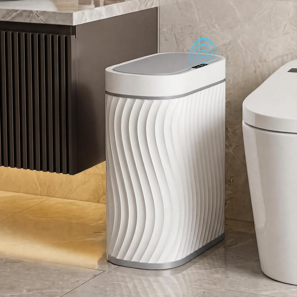 2.6 Gallon Automatic Bathroom Trash Can with Touchless Lid, White Grey