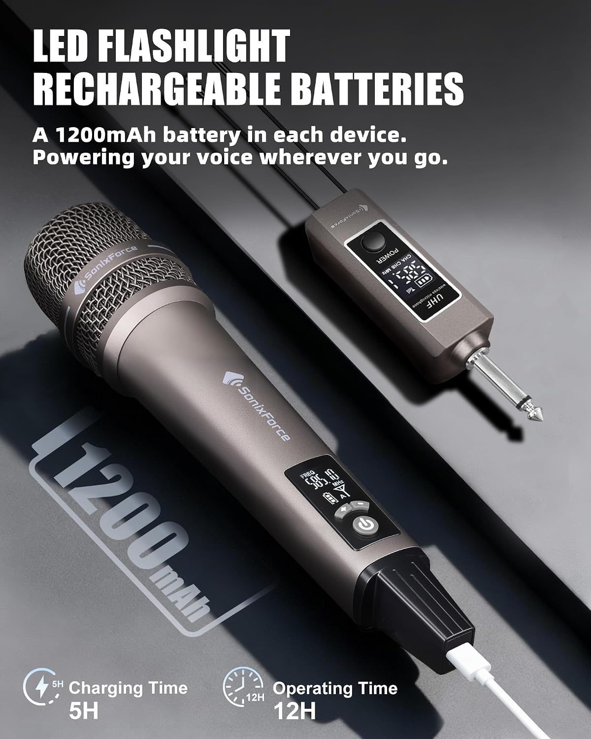 Wireless Microphone for Singing, Professional Vocal Microphone | UHF Wireless System, Plug-and-play, 260ft, Pickup Pattern, Long Battery, All-metal Build, Karaoke Microphone for Speaker