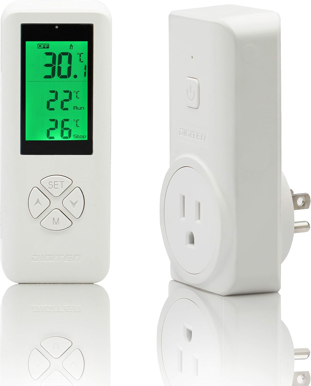 DIGITEN Wireless Temperature Controlled Outlet, Digital Plug-in Thermostat with Remote Control, Built-in Temp Sensor, Heating & Cooling for A/C, Fans, Heaters (Remote Detects Temperature)