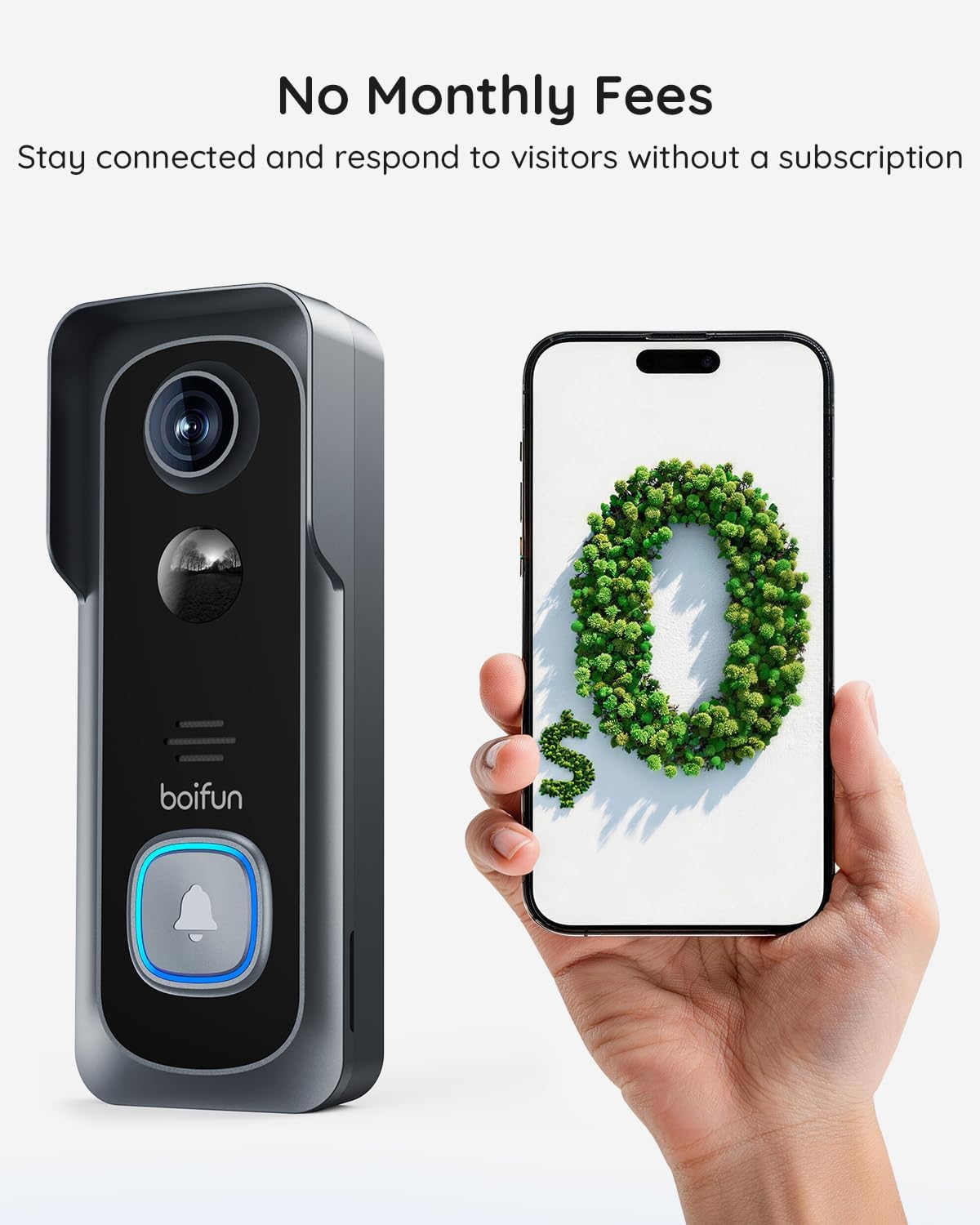 BOIFUN Video Doorbell Camera Wireless – No Subscription Required, 2K HD
