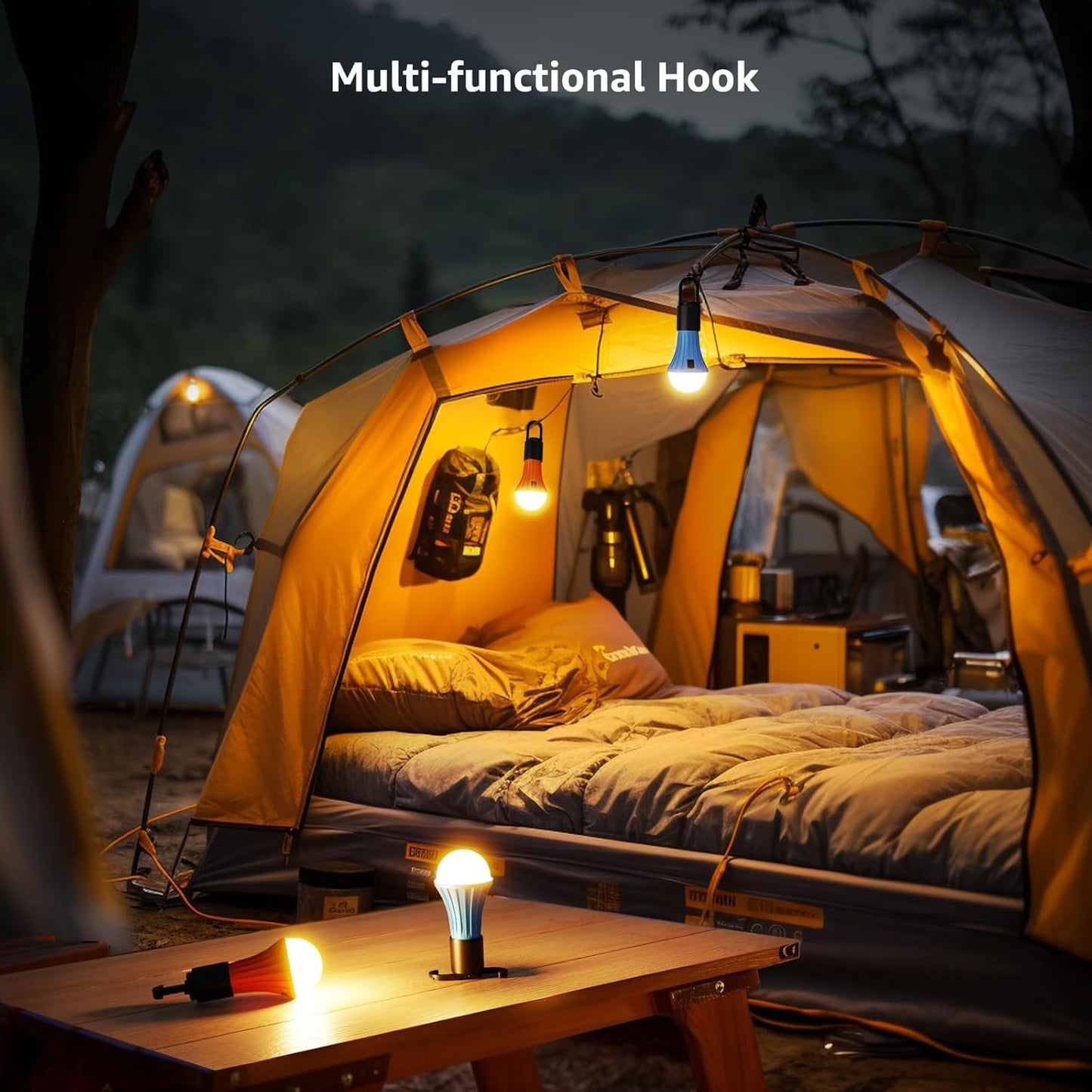 Lepro LED Rechargeable Camping Lantern with 7 RGBW Light Modes, 2Packs | Portable Tent Lights, Camping Essentials, Hanging Light Bulbs with Clip Hook for Camping, Emergency, USB Cable Included