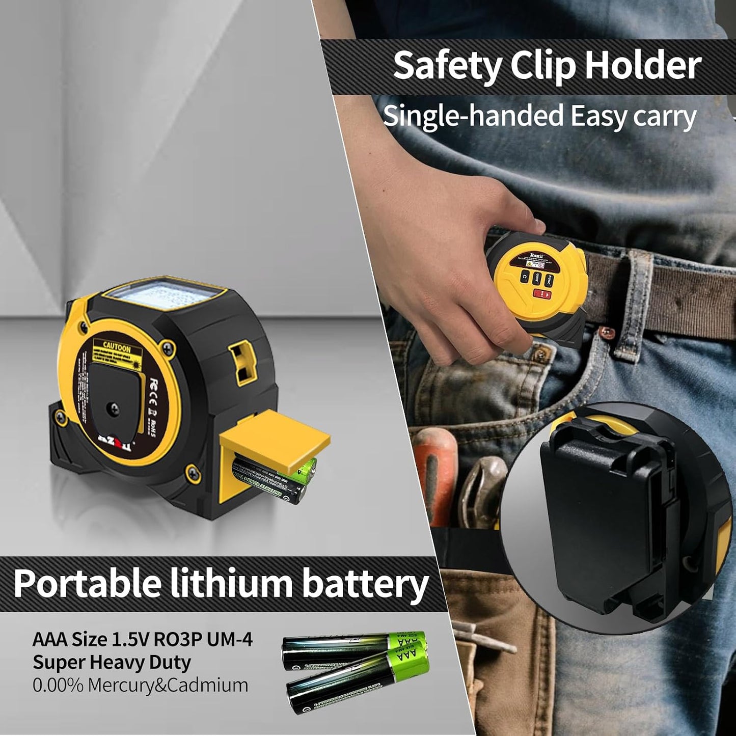 Laser Tape Measure 3 in 1 Laser Rangefinder Tape Measure | 131ft Laser Distance Meter & 16ft Tape Measure for Home Diy Pythagorean, Area, Volum, Multi-Unit Conversion (Ft/Ft+in/in)