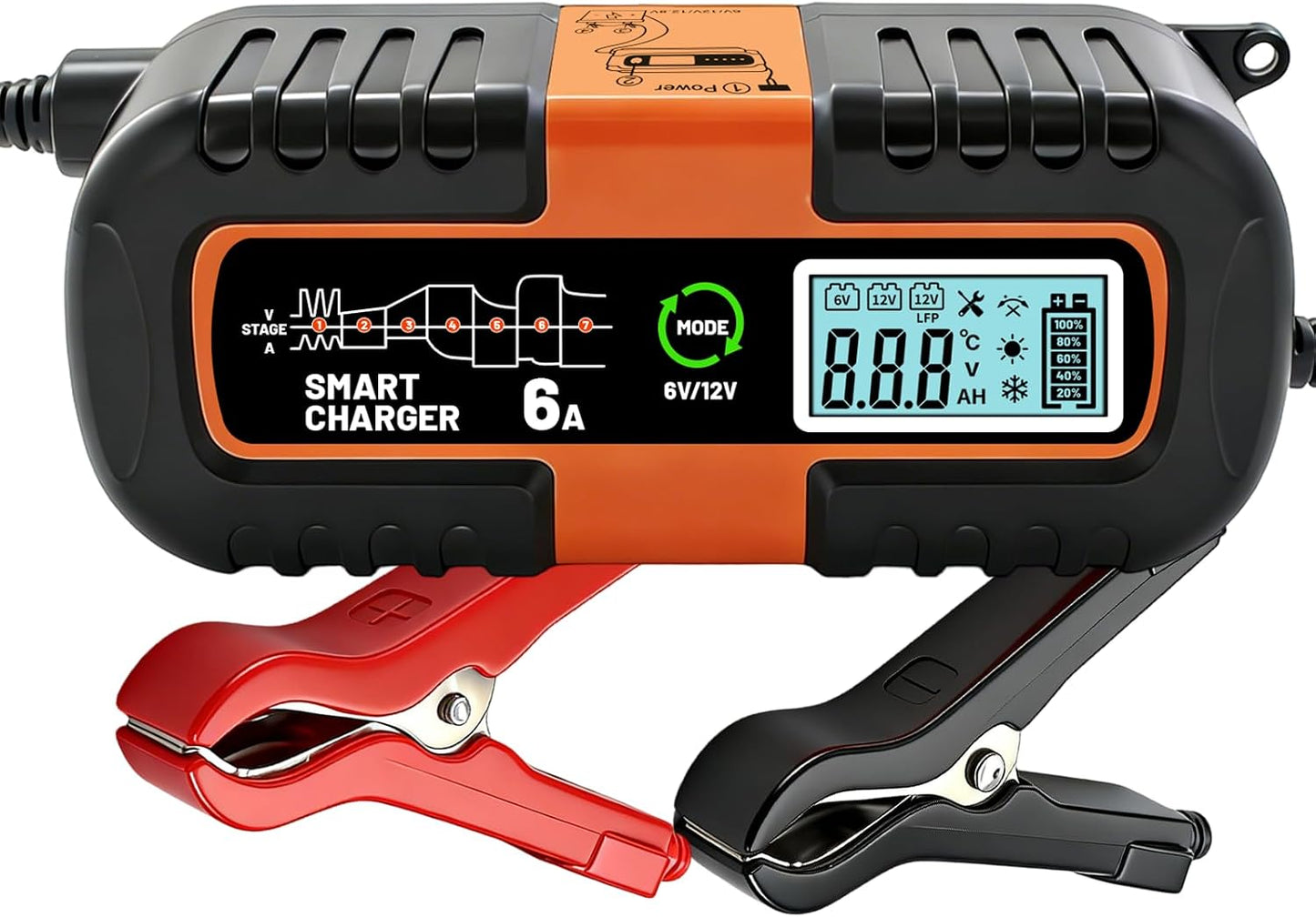 12V Smart Car Battery Charger with LCD Display, Automatic Trickle Charger, Jump Starter Red, Multiple Protection, Pulse Repair Technology, Compatible with 1100/ABS/APRC/RSV4 Models