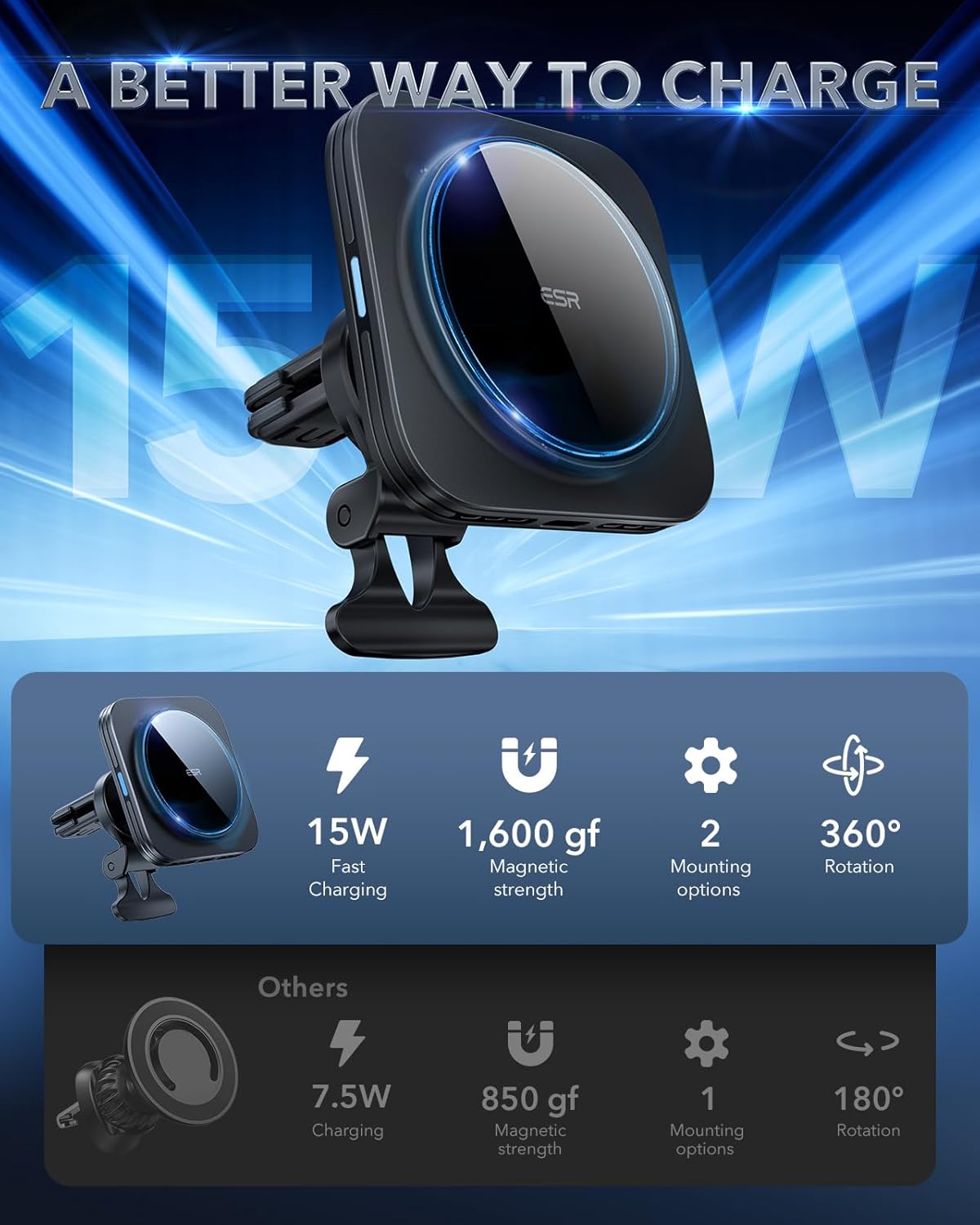 ESR for 15W MagSafe Car Mount Charger for iPhone 17-12, Samsung Galaxy S26 | Magnetic Wireless Car Charger, for MagSafe Car Charging, Air Vent Dashboard Phone Holder Mount, Fast Charging