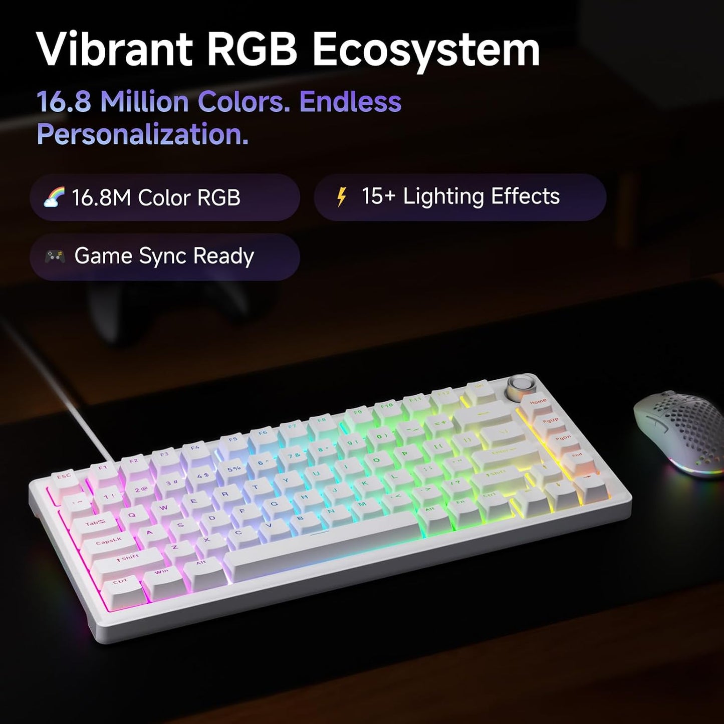 DIERYA DK81E 75% Mechanical Gaming Keyboard, Hot-Swappable, Wired, White | Gasket Mount, Pre-Lubed Linear Switches, 6-Layer Foam, Programmable, Volume Knob, RGB Backlight, Double-Shot Keycaps