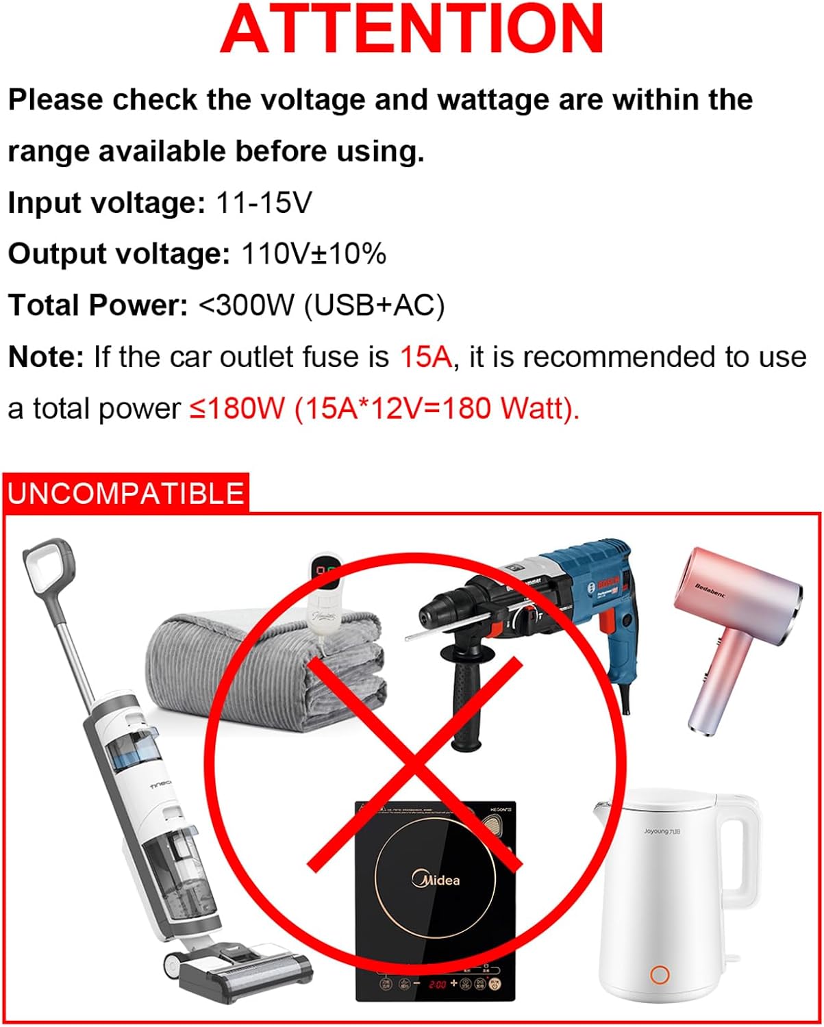 300W Portable Charger Car Power Inverters for Vehicle | 24W USB A/C,Dual 12V-110V AC Car Plug Adapter Outlet,Cigarette Lighter Adapter for Laptop/Camping/Road trip essentials