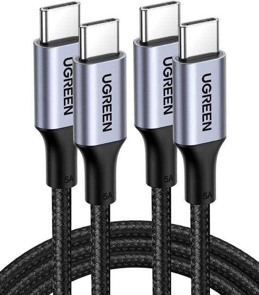 UGREEN 100W USB C to USB C Cable, Fast Charging, 2-Pack, 3.3ft, Black | For iPhone 17/16/15, MacBook Pro/Air, iPad Pro/Air/Mini, Galaxy S26/S25/S24, XPS, Pixel, Switch. Built-in E-marker chip