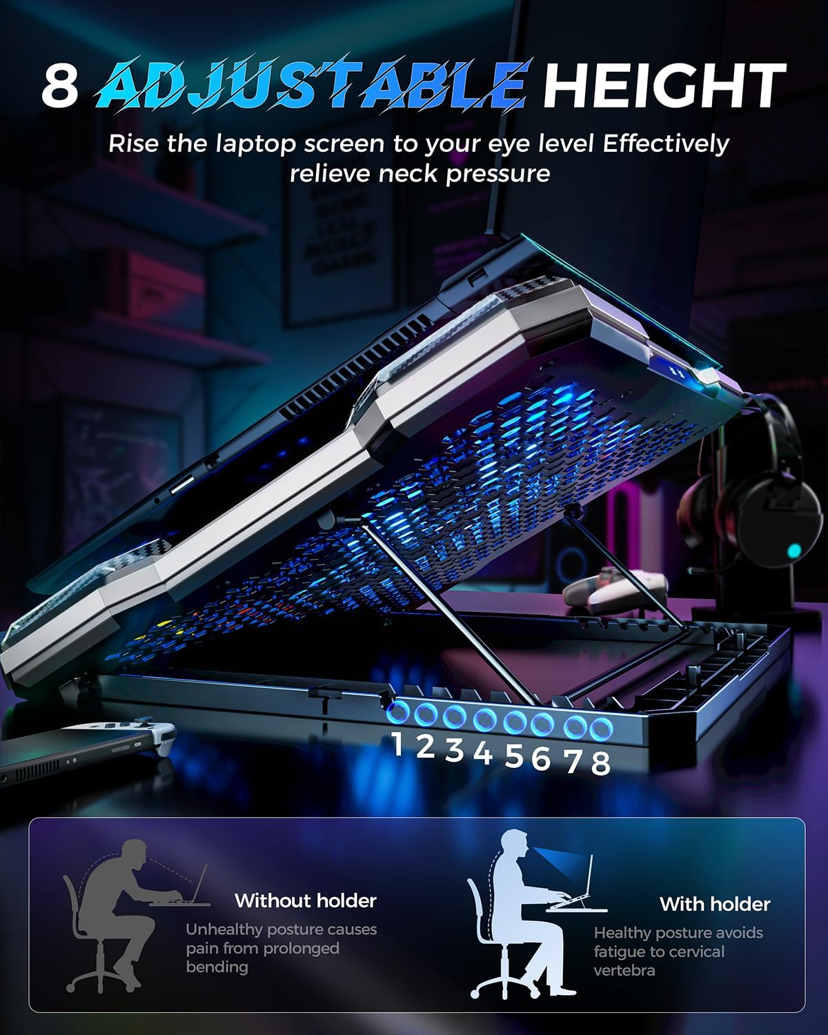 ChillCore RGB Laptop Cooling Pad, Laptop Fan Cooling Pad 9 Fans