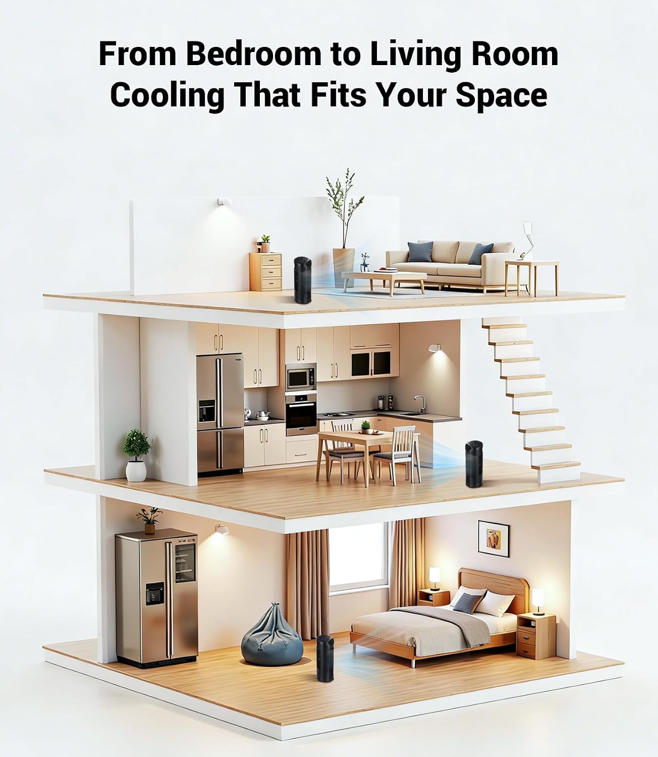 Personal Tower Fan for Bedroom, 25dB Quiet Fans that Blow Cold Air | 4 Speeds Cooling Standing Fan with 12H Timer,Remote,60° & 110° Oscillating Floor Tower Fan for Bedroom Office,Black