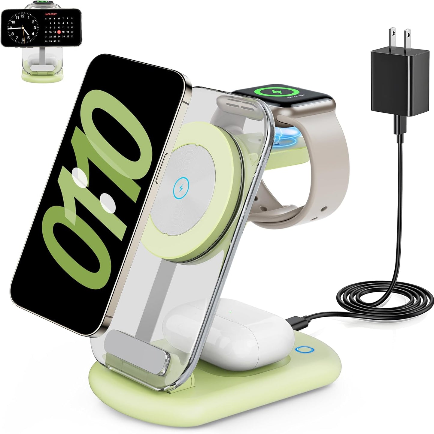 2026 Traveling Wireless Mag-Safe Fast Charging Station | Magnetic 3 in 1 Charger with Light for iPhone 17 16 15 14 13 12 Pro Max Plus,Apple Watch& Air pods 4 3 2 Pro(White)
