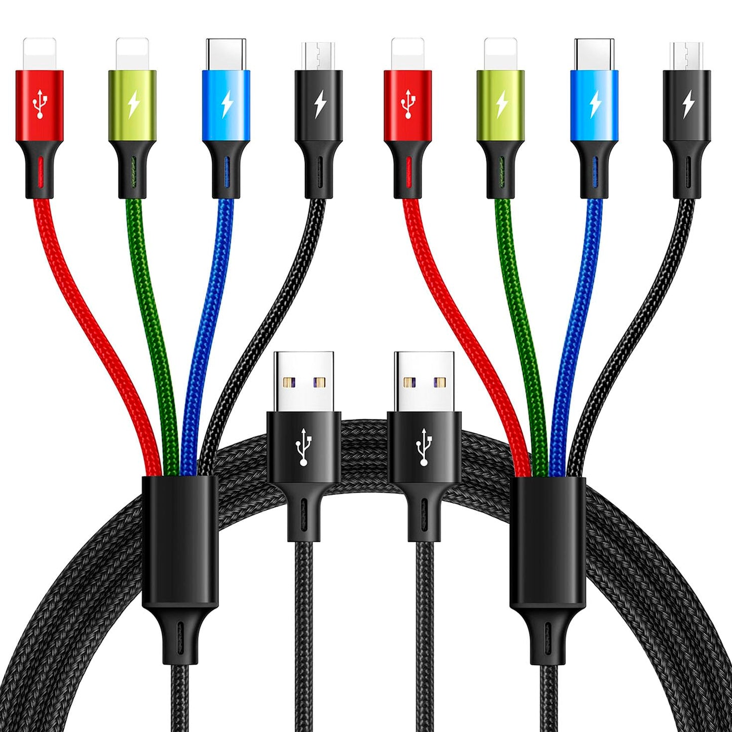 4 in 1 Multi Charging Cable ,3.5A Multiple Charger Cord Braided,2Pack 4Ft | Multi USB Cable, Car Charging Cord with Lightning/Type C/Micro Ports for Cell Phones/iPhone17-8/Tablets/Galaxy & More