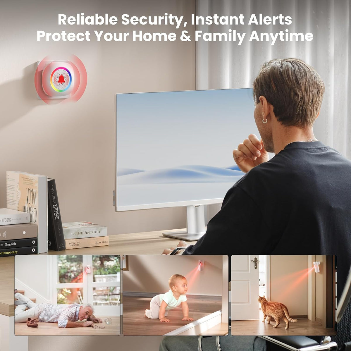 TECKNET Wireless Motion Sensor Door Chime, Fast Detection PIR Entry Alert(5S Interval Alarm) with 61 Chimes, 5 Volume Levels, RGB Light Indicator, Easy Install for Business, Home, Elderly, Visitors