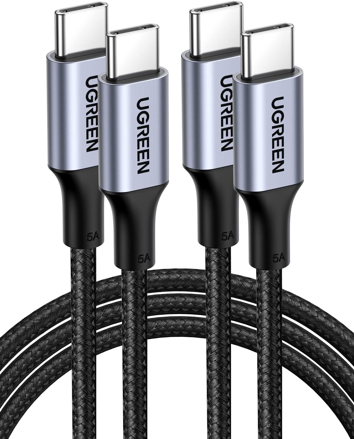 UGREEN 100W USB C to USB C Cable, Fast Charging, 2-Pack, 1.6ft, Black | For iPhone 17/16/15, MacBook Pro/Air, iPad Pro/Air/Mini, Galaxy S26/S25/S24, XPS, Pixel, Switch. Built-in E-marker chip