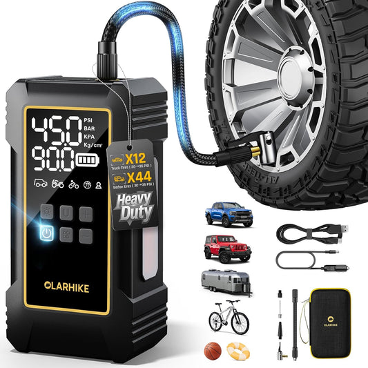 OlarHike 12000mAh Heavy Duty Tire Inflator Portable Air Compressor | Powerful, 7X Faster, 150PSI, Dual Power 12V&Cordless, For Car Tires, Pickup Trucks, Jeeps, SUVs & RVs, Digital Pressure Gauge
