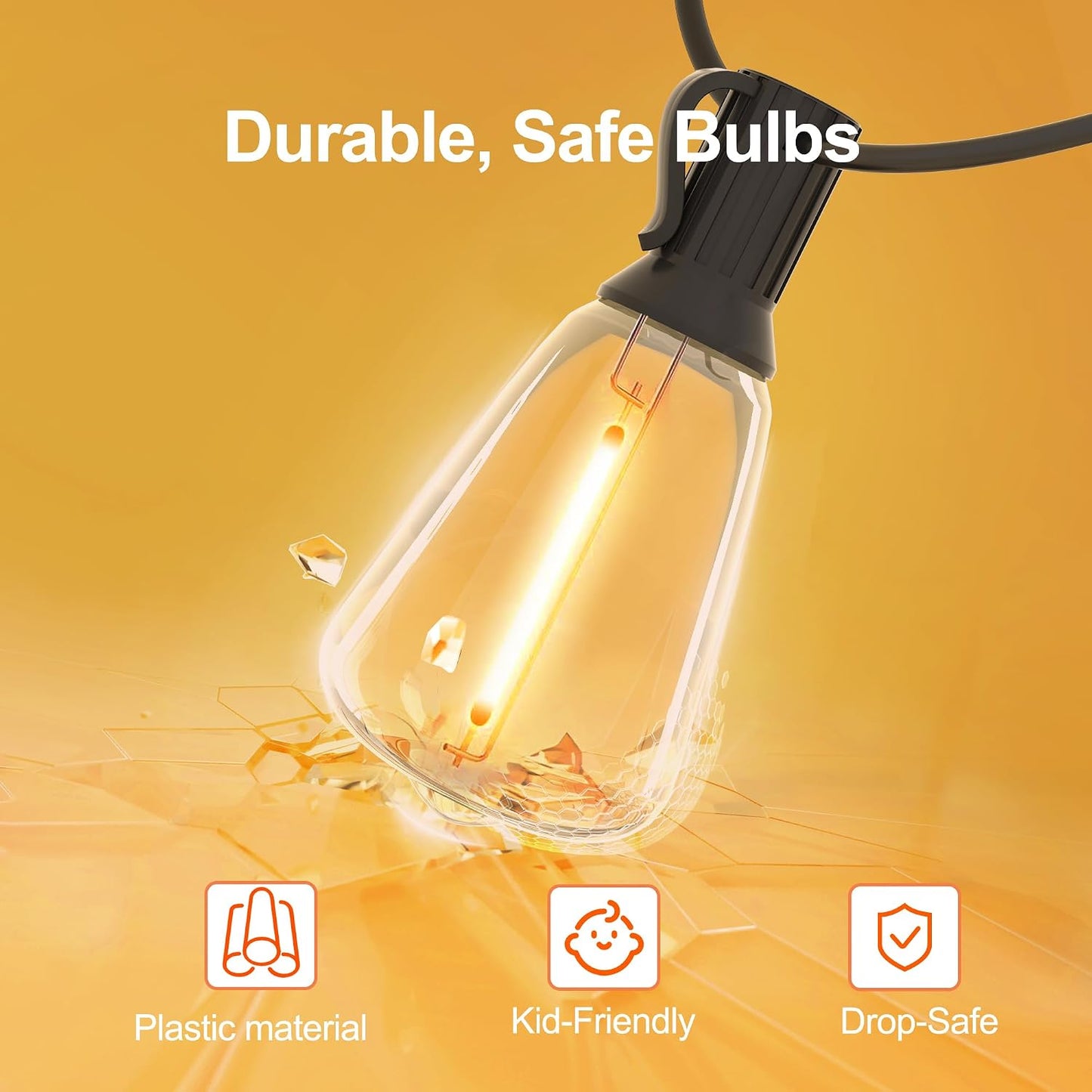 BLIATLUS 50FT Solar String Lights Outdoor Remote 17 Shatterproof LED Bulbs | Waterproof Remote Control Solar Lights Porch Garden Market Bistro Patio Backyard Fence