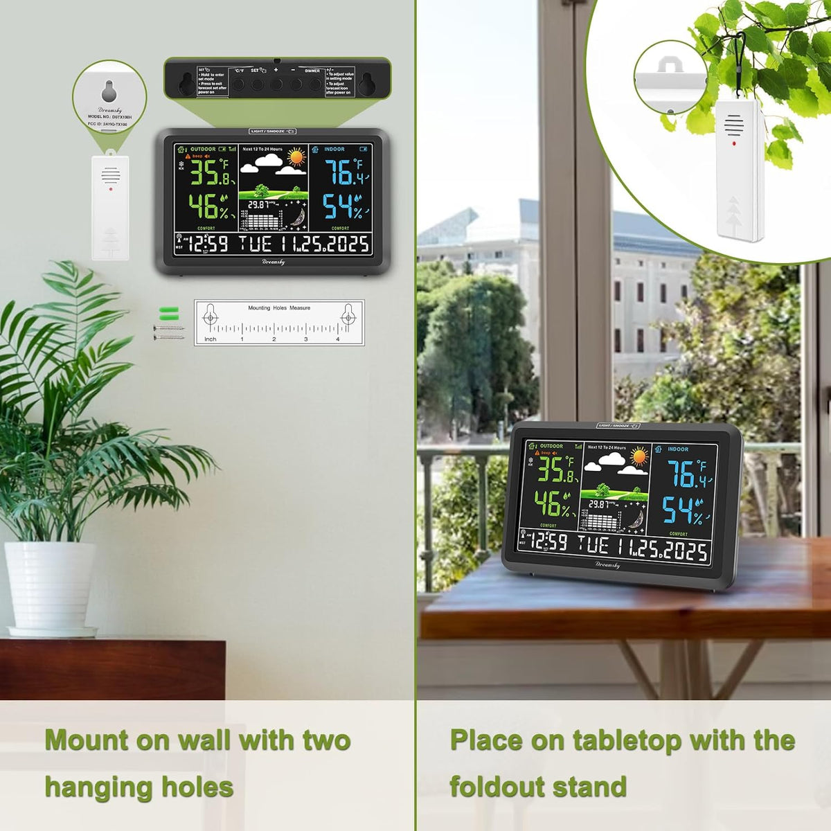 DreamSky Weather Station Indoor Outdoor Thermometer Wireless, Atomic Clock