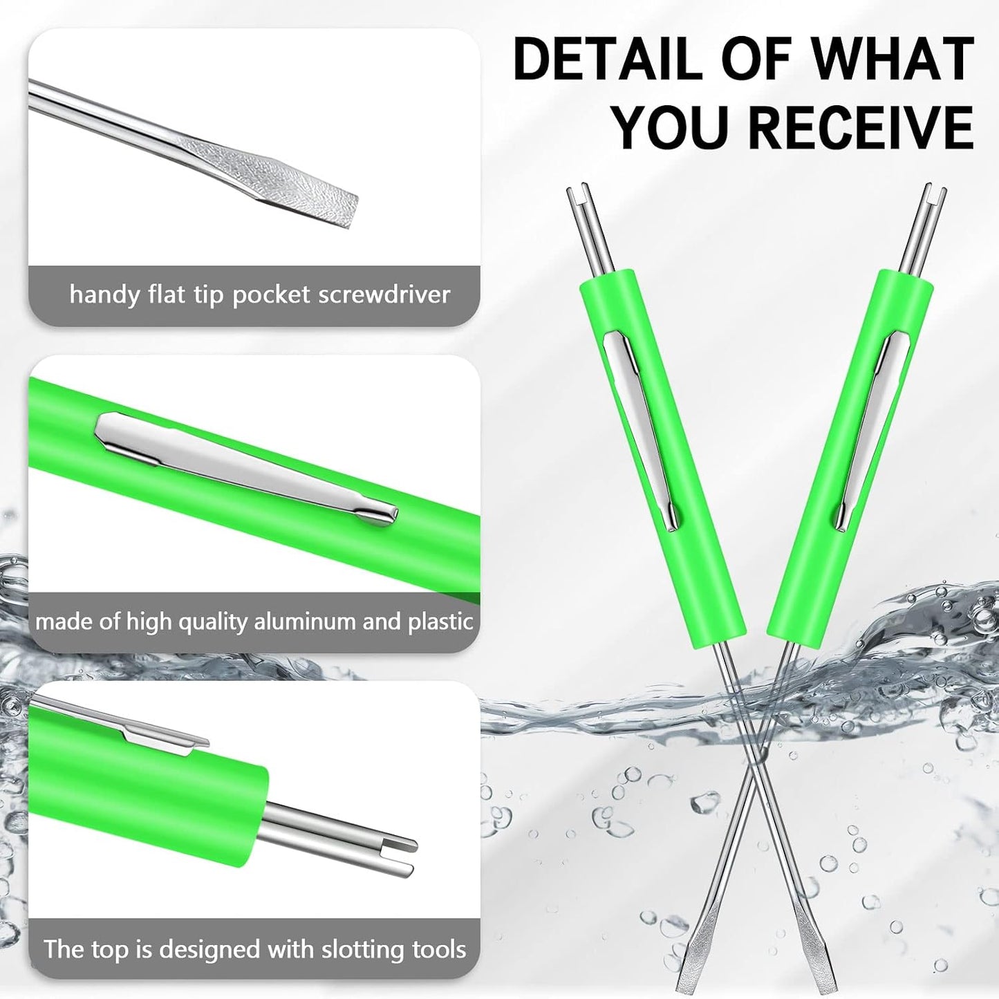 Zhehao 10 Pcs Pocket Screwdriver with Valve Core Removal Tools, Mini Small Dual Screwdriver Set with Clip for Mechanics Electricians Electronic Technician Kit Assembler(Green)