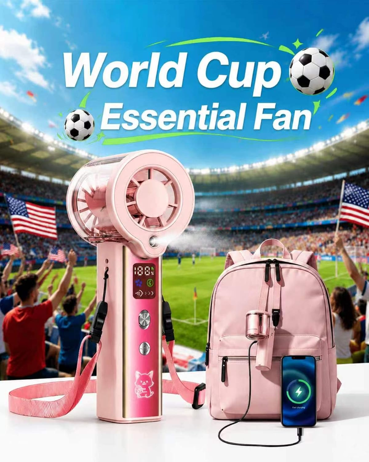 Portable Misting Fan with Mist, 3-in-1 Rechargeable Handheld 4000mAh | Adjustable mist mode, 100-speed wind control, LED display, power bank function, 30000RPM, compact & lightweight