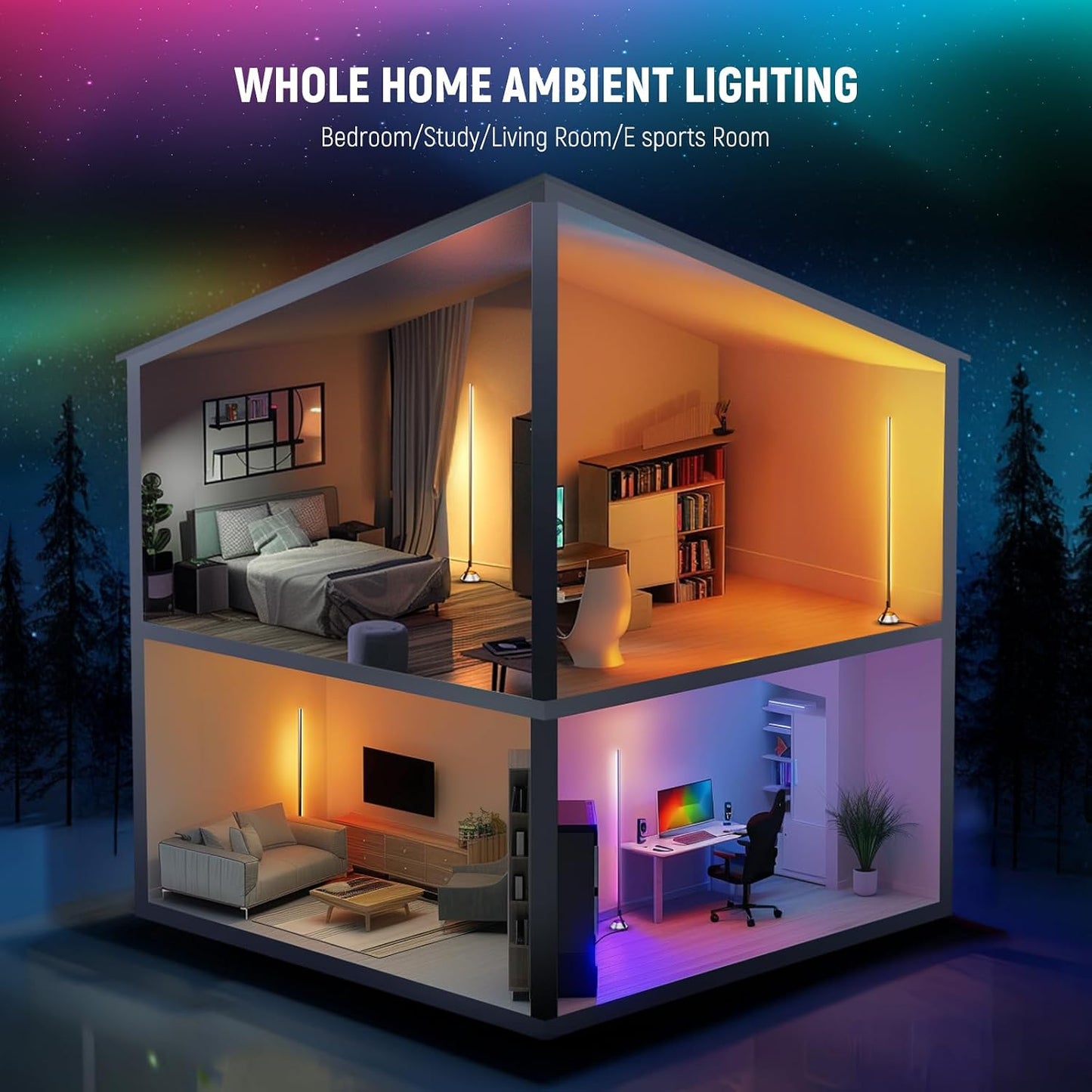 NEEWER Smart RGB IC W Floor Lamp, 1500lm LED Standing Corner Light Compatible with Alexa Google, APP Control/AI DIY/Music Sync/16 Million Colors, Ambience Lighting Bedroom Living Room Home Decor, NF01